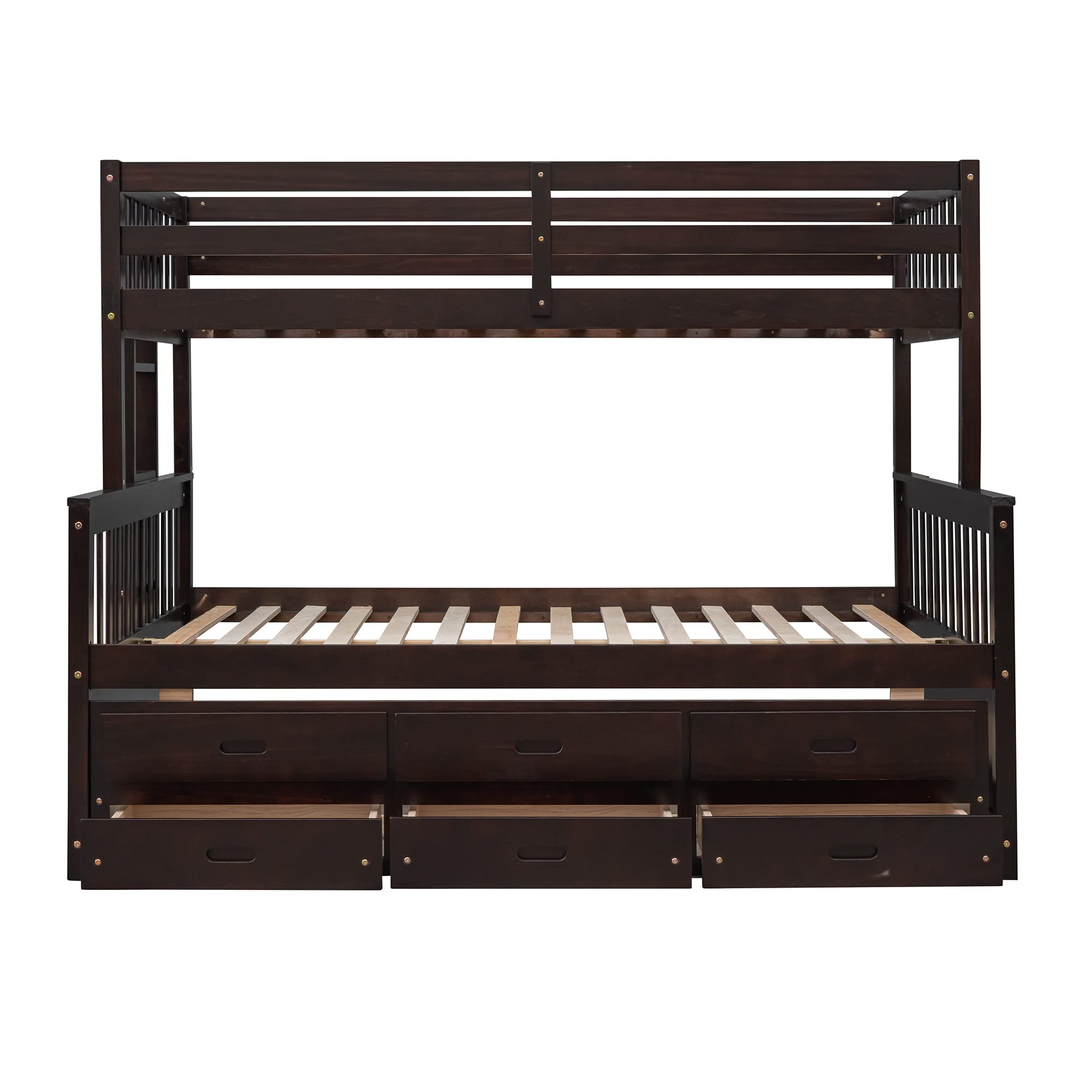 Harper & Bright Twin Over Full Bunk Bed with Trundle & Drawers - Convertible Wood Bed Frame for Kids & Teens - Space-Saving for Small Bedrooms
