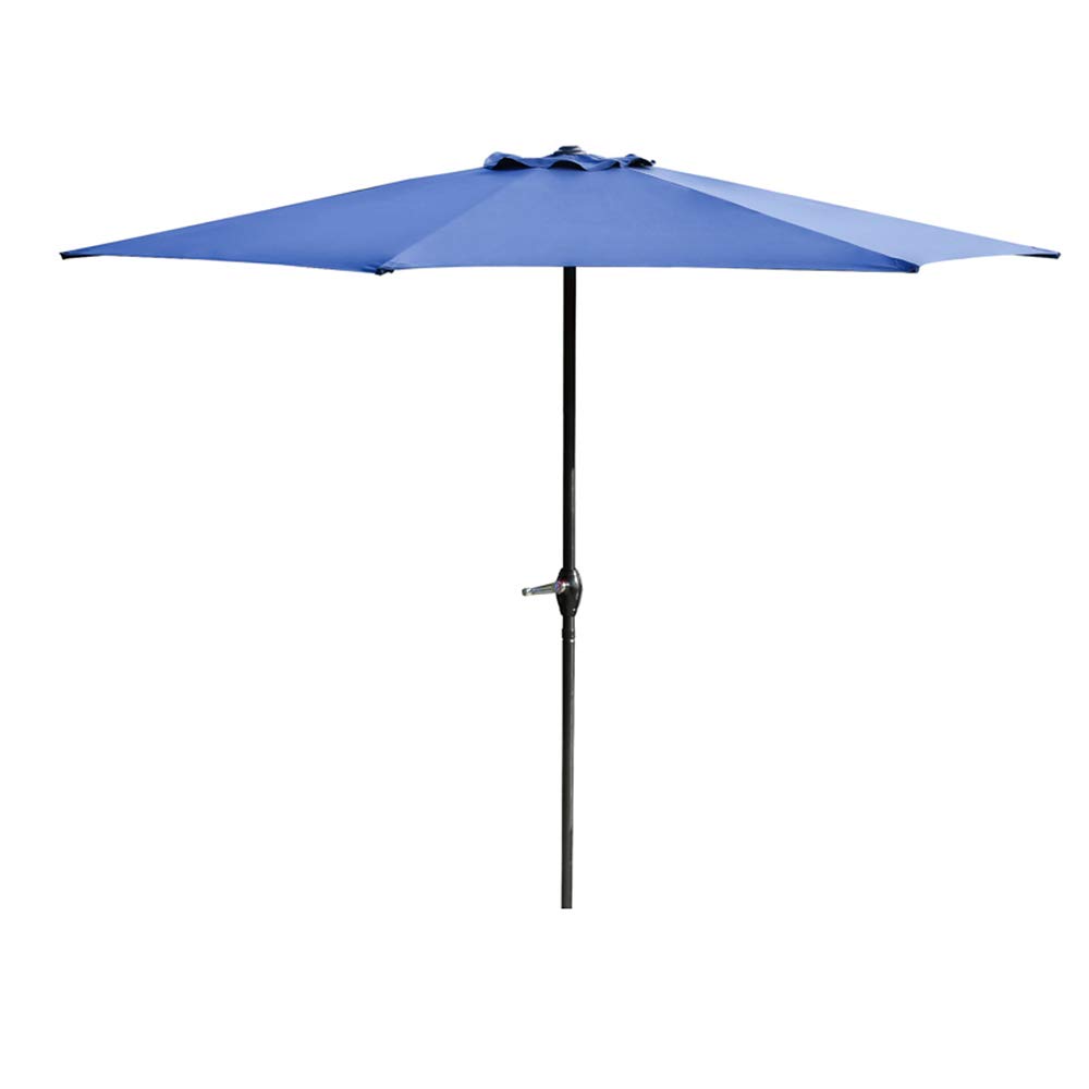 LOKATSE HOME 9 Foot Outdoor Patio Umbrella with Crank Lift - Heavy Duty 6 Ribs Market Umbrella for Pool, Deck, Garden & Backyard (Blue)