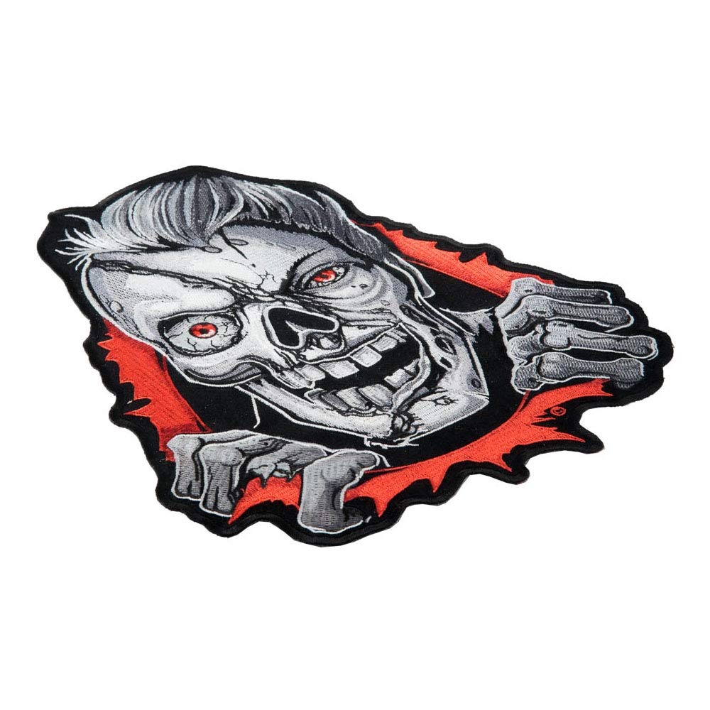 PatchStop Embroidered Zombie Iron On Patches for Clothing & Jeans - 9x11in Large DIY Sew On Patch for Jackets, Bags, Hats - Red & Gray Decorative Applique (Perfect for Halloween Costumes, Cosplay & Punk Fashion)