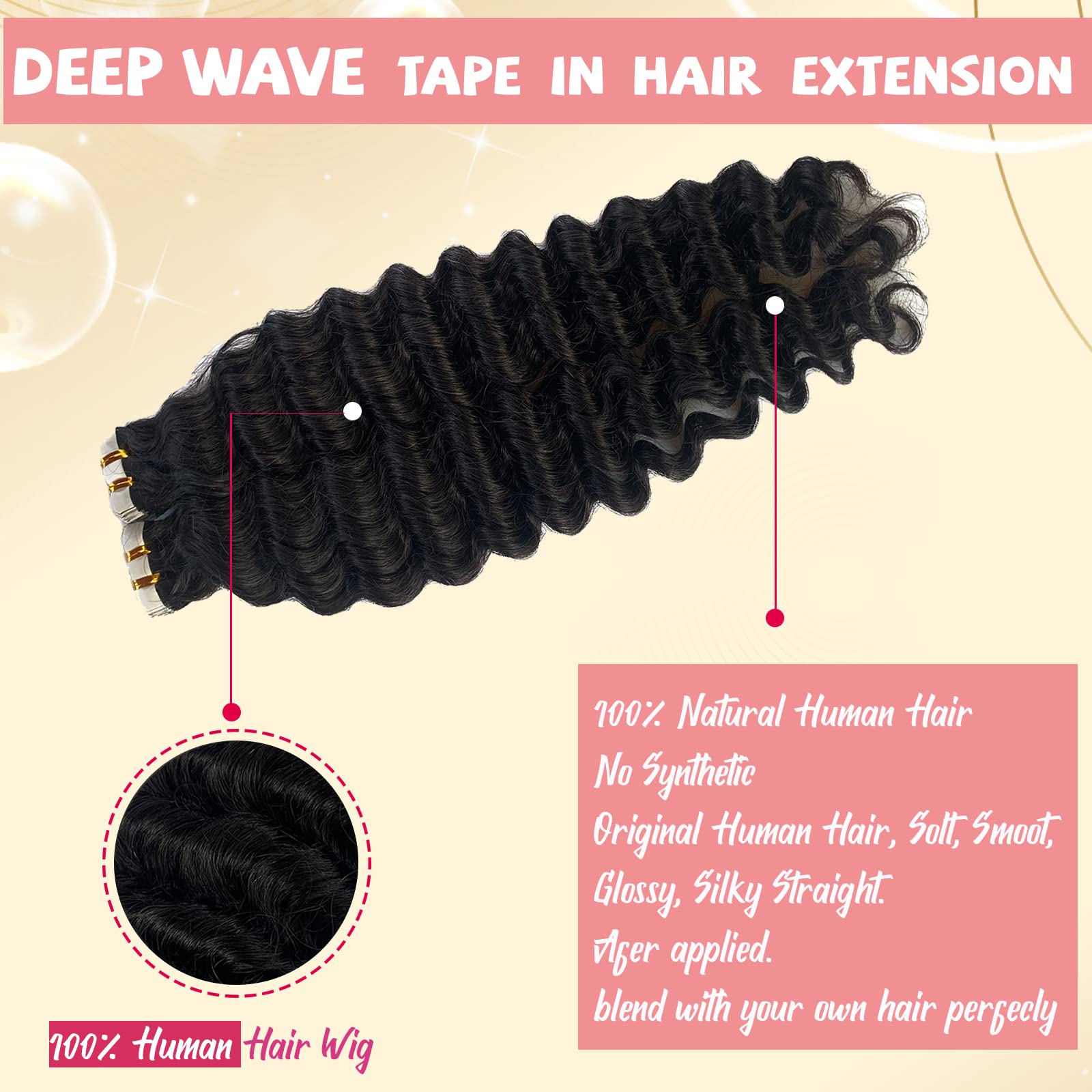 100% Real Human Tape in Hair Extensions - Deep Wave Brazilian Remy Hair 22