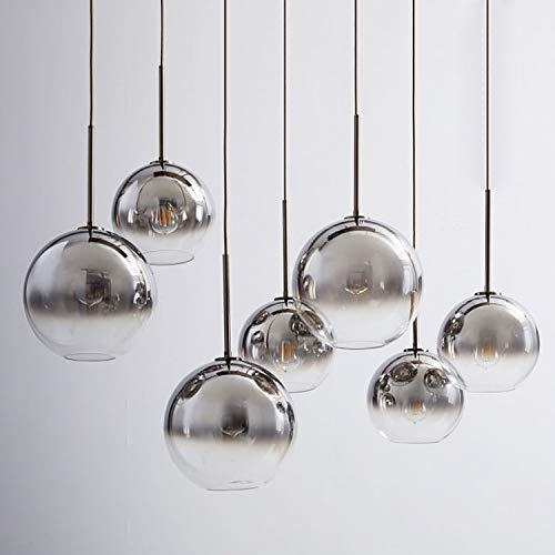 Modern Gradient Color Glass Pendant Light - Silver 30cm Hanging Chandelier for Dining Room, Kitchen Island & Bedroom Lighting