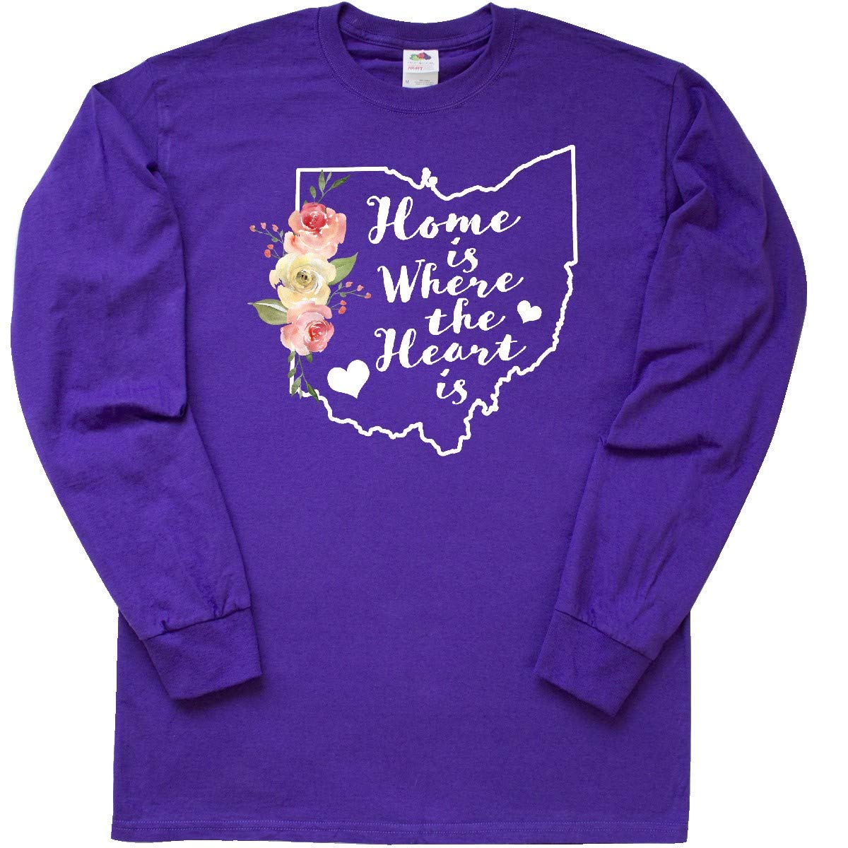 Inktastic Ohio Home is Where The Heart is Watercolor Print Long Sleeve T-Shirt for Women - Comfortable Casual Wear for Travel, Family Gatherings & Everyday Outfits