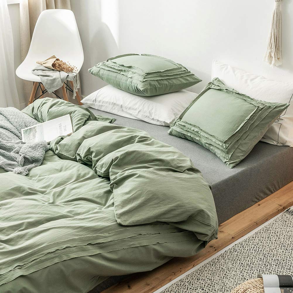 Premium Sage Green Washed Cotton Duvet Cover Set Twin Size - 2 Piece Soft & Durable Bedding with Hidden Zipper & Corner Ties | Comforter Cover + Pillowcase | Perfect for Guest Rooms, Dorms & Cozy Bedroom Retreats