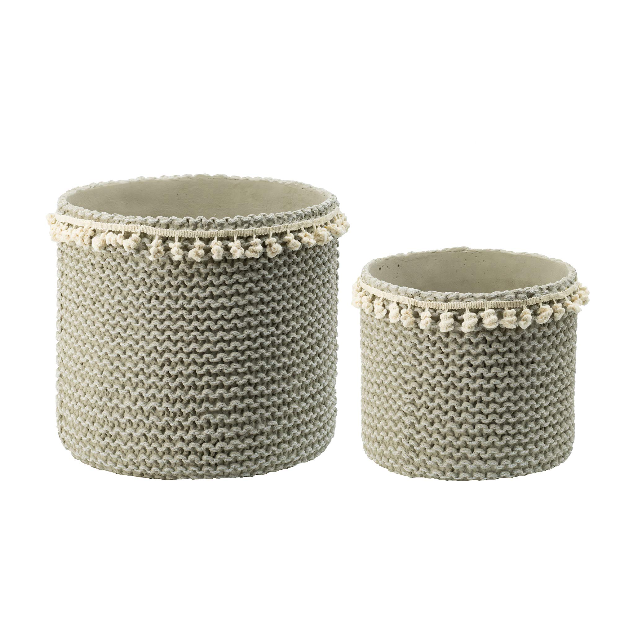 Bohemian Style Woven Cement Flower Pot Basket - Indoor/Outdoor Planters (14x14x13 & 10x10x9 inches) - A&B Home Garden Decor for Living Room, Patio & Balcony