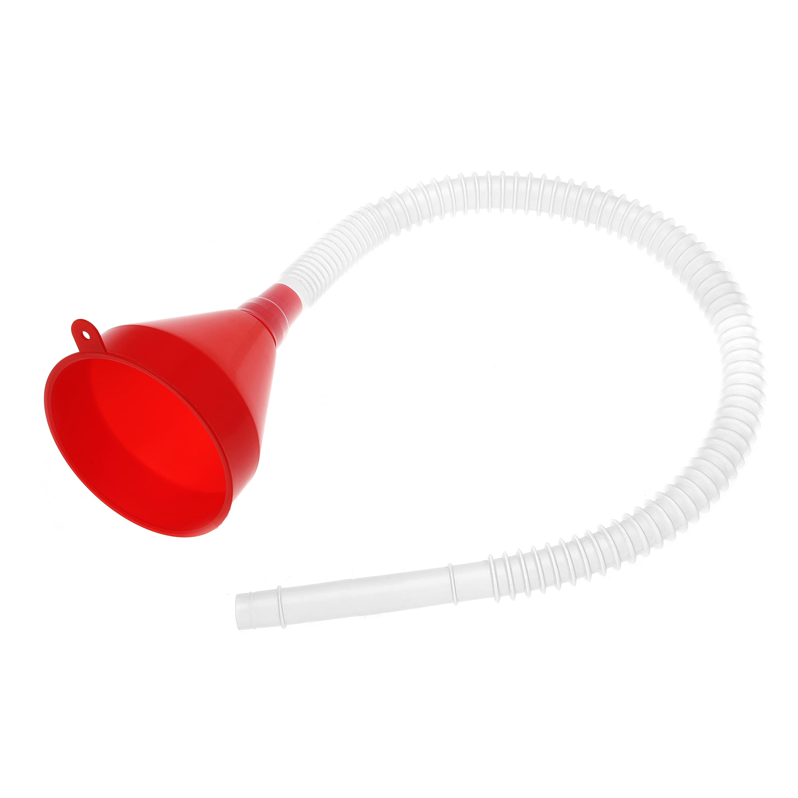 Flexible Fuel Funnel with Long Hose - Plastic Small Wide Mouth Filling Funnel for Engine Oil, Gas, Gasoline, Diesel, Water & Transmission Fluid - Perfect for Cars, Trucks & Motorcycles (Red, 1-Pack)