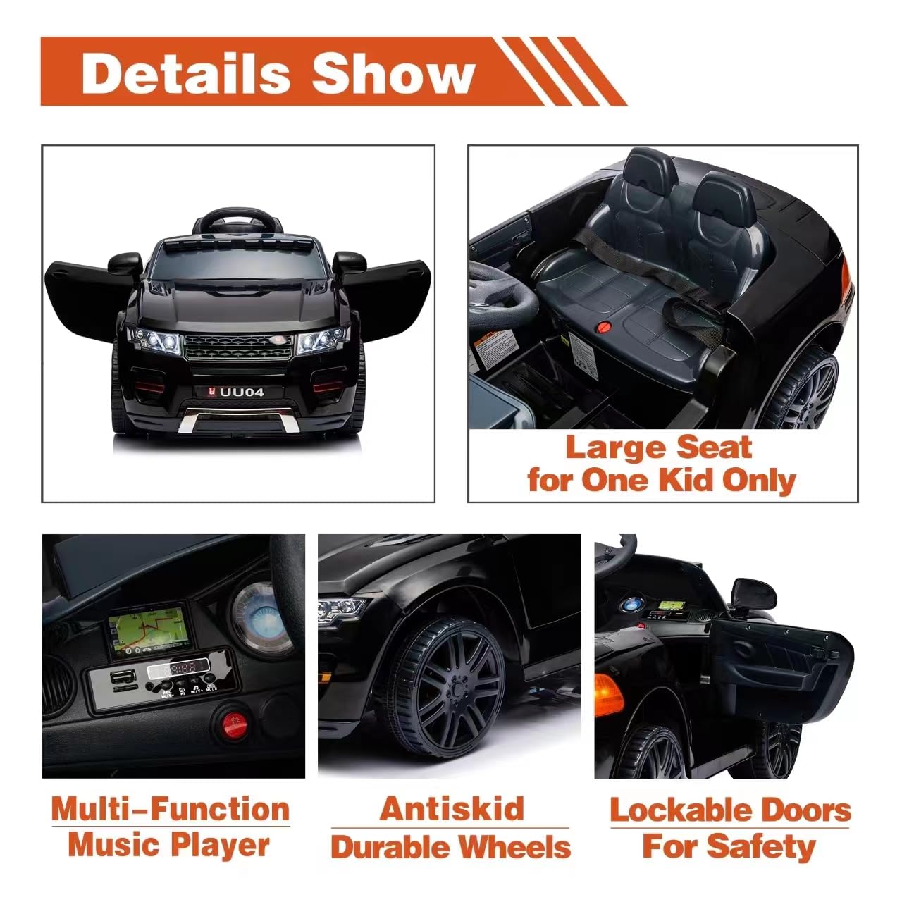 12V Kids Ride On Car - Battery Powered Electric Toy Car with Remote Control & Music - Perfect for Indoor & Outdoor Play (Black)