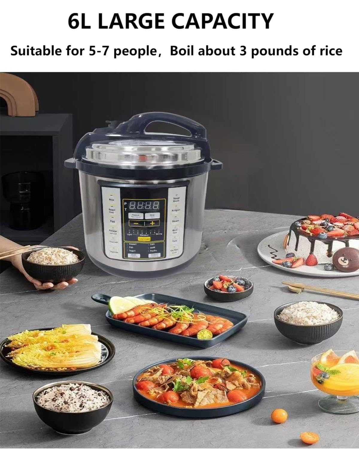12-in-1 Multi-Function Electric Pressure Cooker with 24-Hour Delay Timer - 6L Stainless Steel/Black - Slow Cooker, Rice Cooker, Steamer, Yogurt Maker & More for Home Cooking, Meal Prep & Healthy Eating