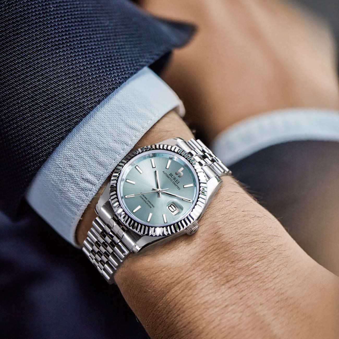 BUREI Men's Automatic Mechanical Watch - Luxury Business Stainless Steel Self-Winding Waterproof Watch for Men | Perfect for Office, Formal Events & Everyday Wear