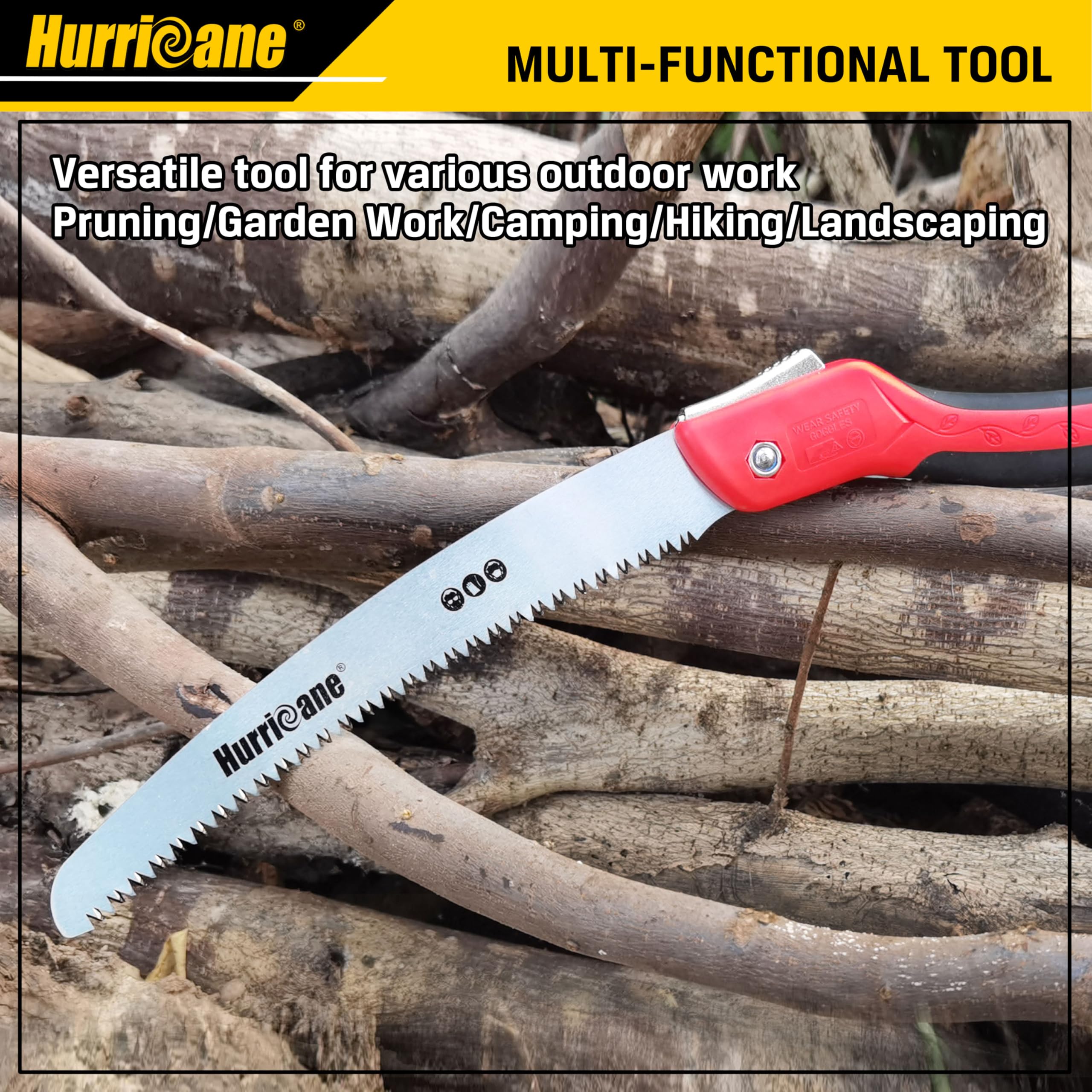 10 Inch HURRICANE Folding Hand Saw - SK5 Curved Blade Pruning Saw with Triple-Cut Razor Teeth | Portable Wood Cutting Saw for Camping, Tree Trimming, Gardening & Hiking | Perfect for Outdoor Enthusiasts & DIY Projects