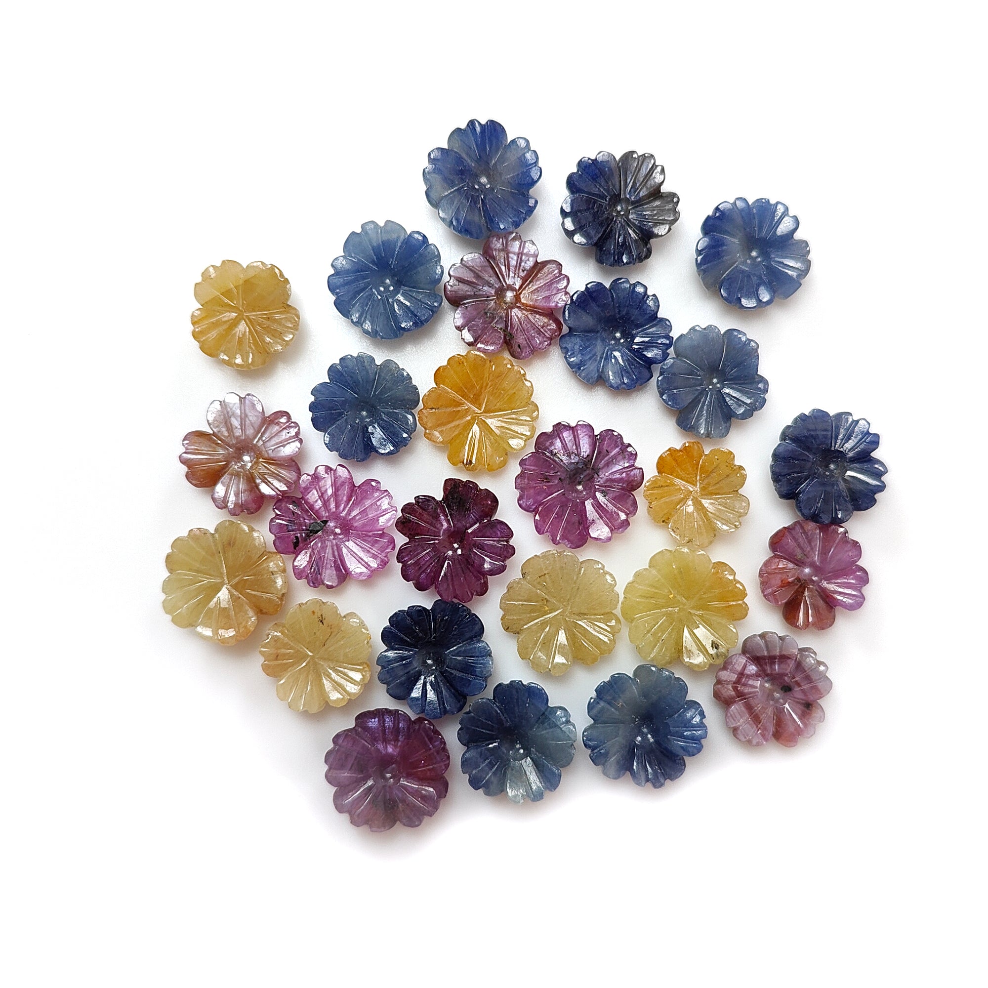 100% Natural Multi Sapphire Gemstone Flower Carving - Hand Carved Jewelry Making Supplies for Necklaces, Rings & DIY Crafts | Perfect for Bohemian Style Accessories & Gift Giving