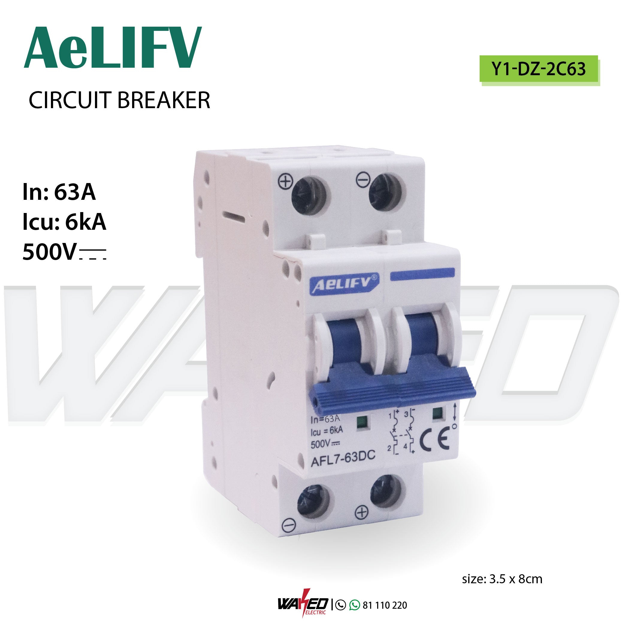 2P 63A Circuit Breaker by AeLIFV - High Amp Double Pole Electrical Switch for Home & Industrial Power Protection | Perfect for Panel Upgrades, HVAC Systems, and Heavy Duty Equipment