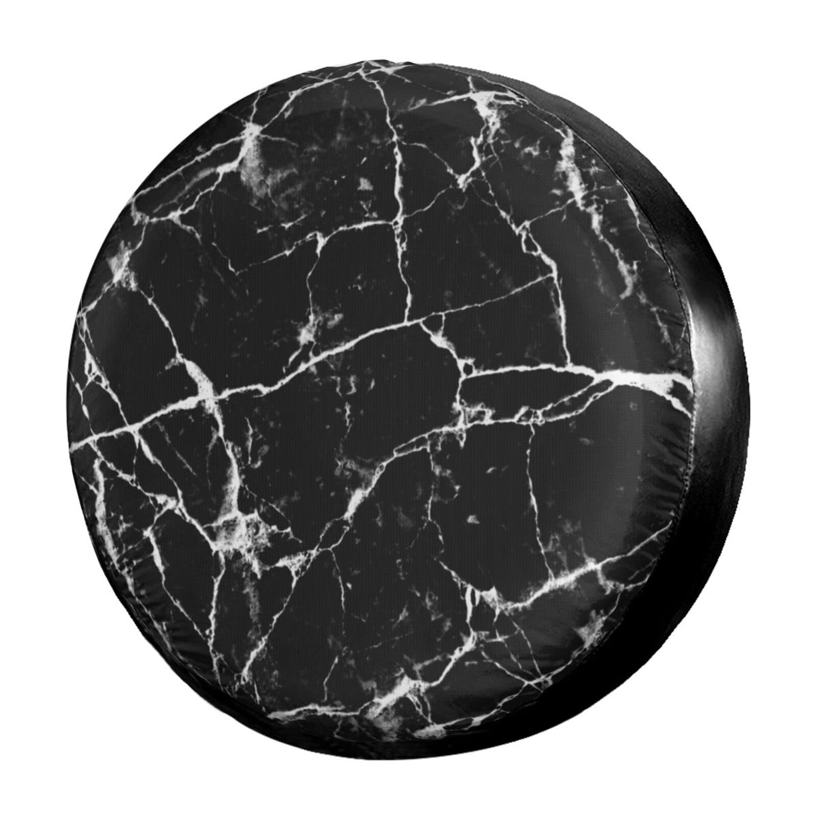 Black Marble Print Spare Tire Cover - 15 Inch Dust-Proof Wheel Protector for Trailers, RVs, SUVs & Vehicles | Waterproof & UV Resistant for Outdoor Travel & Camping