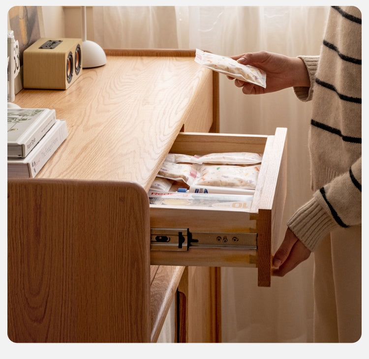 Solid Oak Wood Side Cabinet with Cat Pet Supplies Storage - Perfect for Living Room, Bedroom, or Entryway Organization - Compatible with Robot Vacuum Cleaners