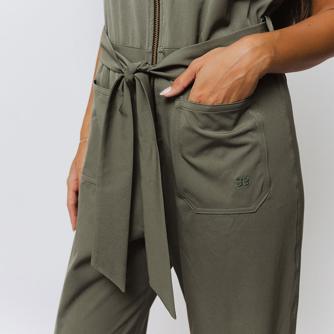 Stylish Olive Green City Jumpsuit for Women - Trendy One Piece Outfit for Urban Fashion, Workwear & Casual Wear