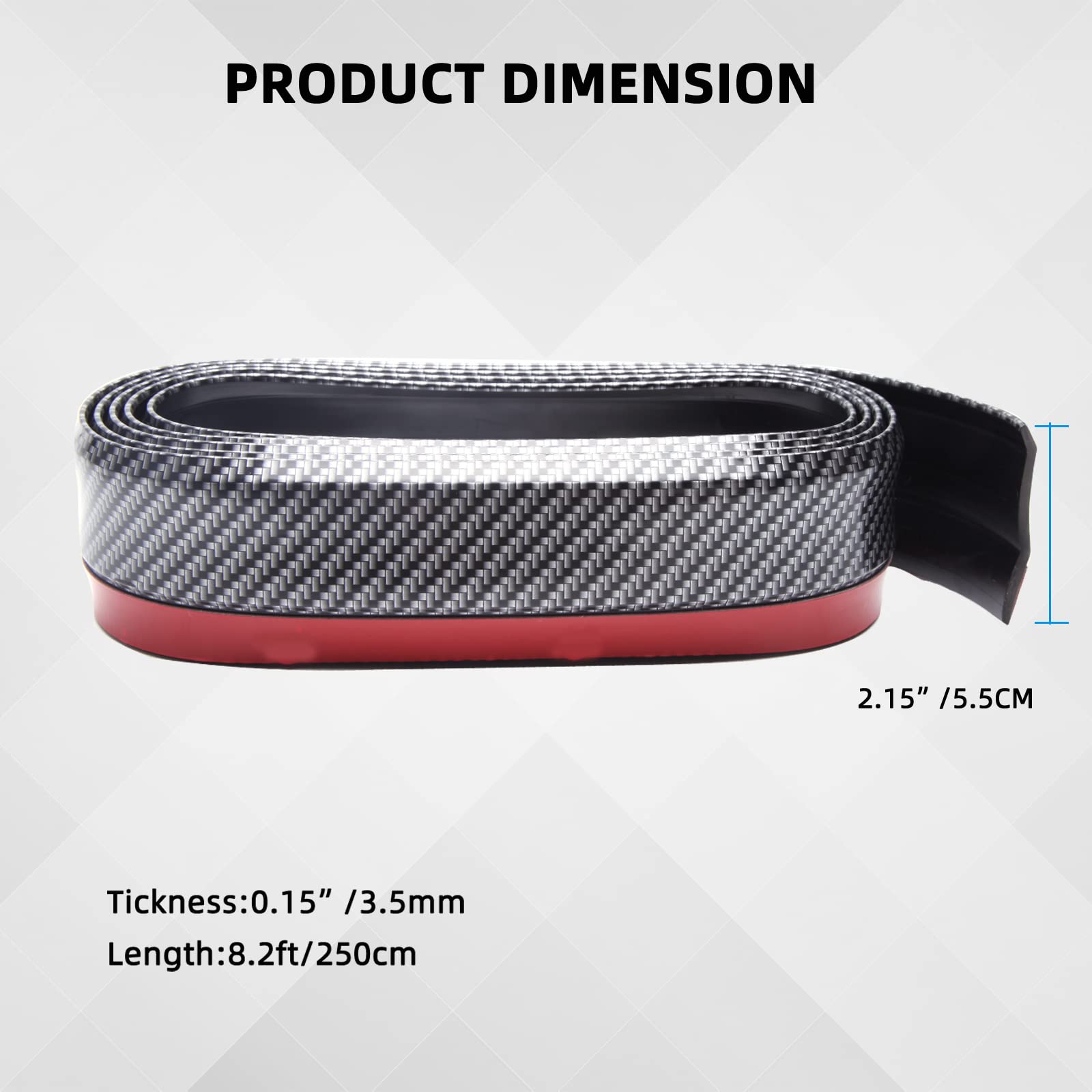 8.2ft/250cm Universal Front Bumper Spoiler - Carbon Fiber Lip Strip Splitter for Cars & Trucks | Enhances Aerodynamics & Sporty Look (Perfect for Racing, Car Shows & Street Performance)