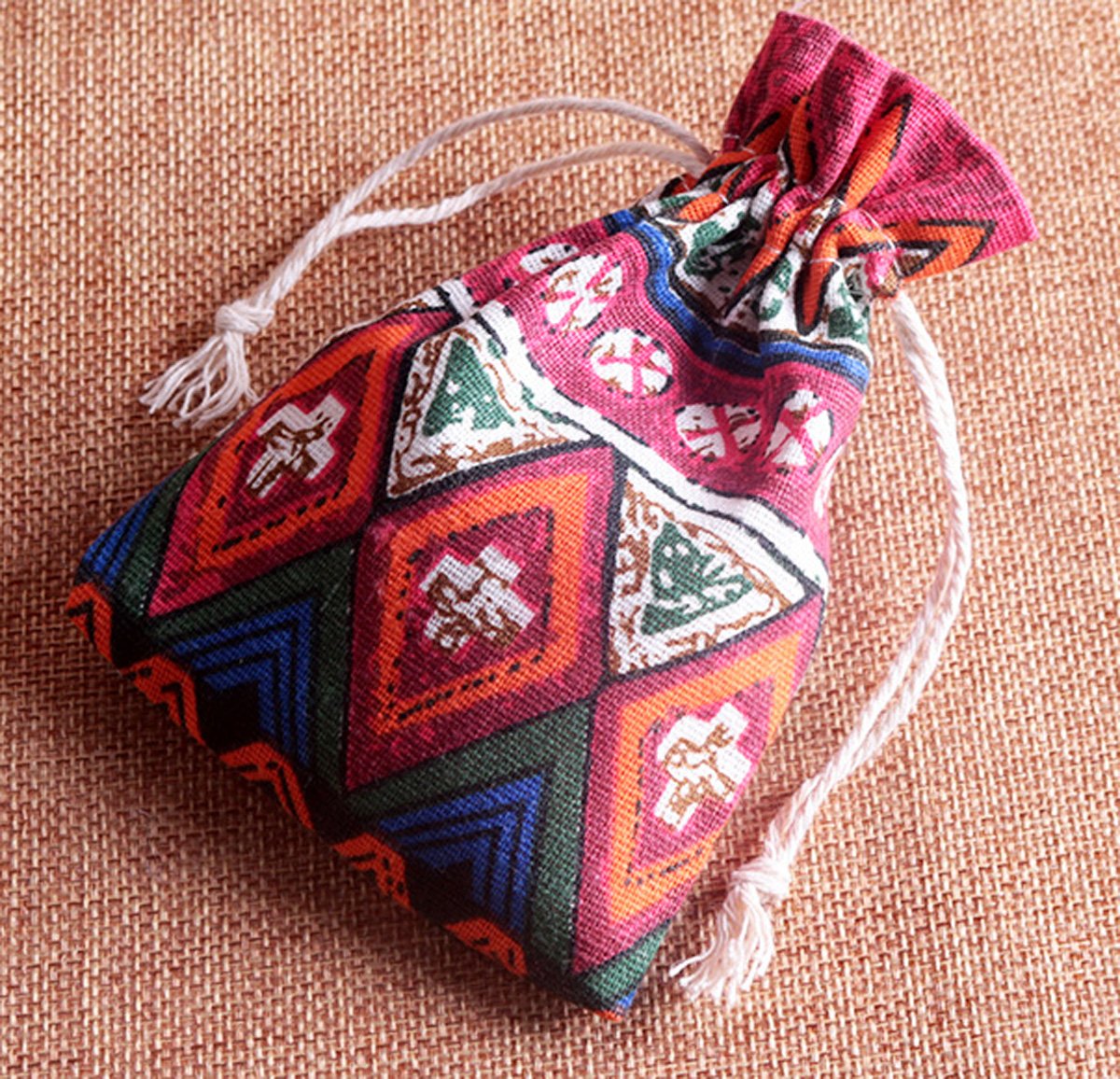Sheliky 20-Pack Cotton Linen Drawstring Pouches - 3.9x5.3 Inch Bohemian Print Jewelry & Coin Bags for Wedding Favors, Party Gifts, DIY Crafts (Red) | Perfect for Organizing Small Items, Gift Wrapping, and Handmade Projects