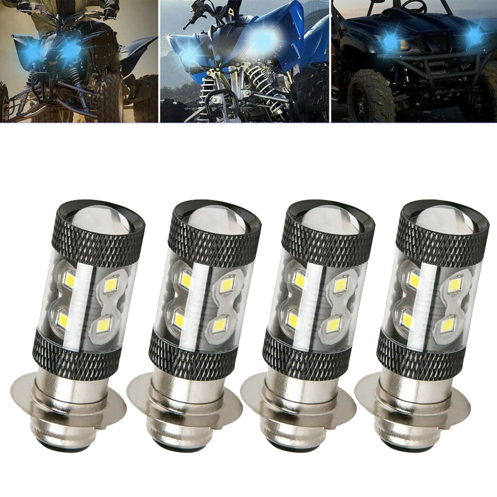 Super Bright H6 P15D H6M LED Motorcycle Headlight Bulb - 1500LM 8000K Ice Blue Fog Lights for Yamaha ATVs (YFM350 400 450 660 700 Raptor Blaster 200 Banshee 350) - Plug and Play, Pack of 4 - Perfect for Night Riding & Off-Road Adventures