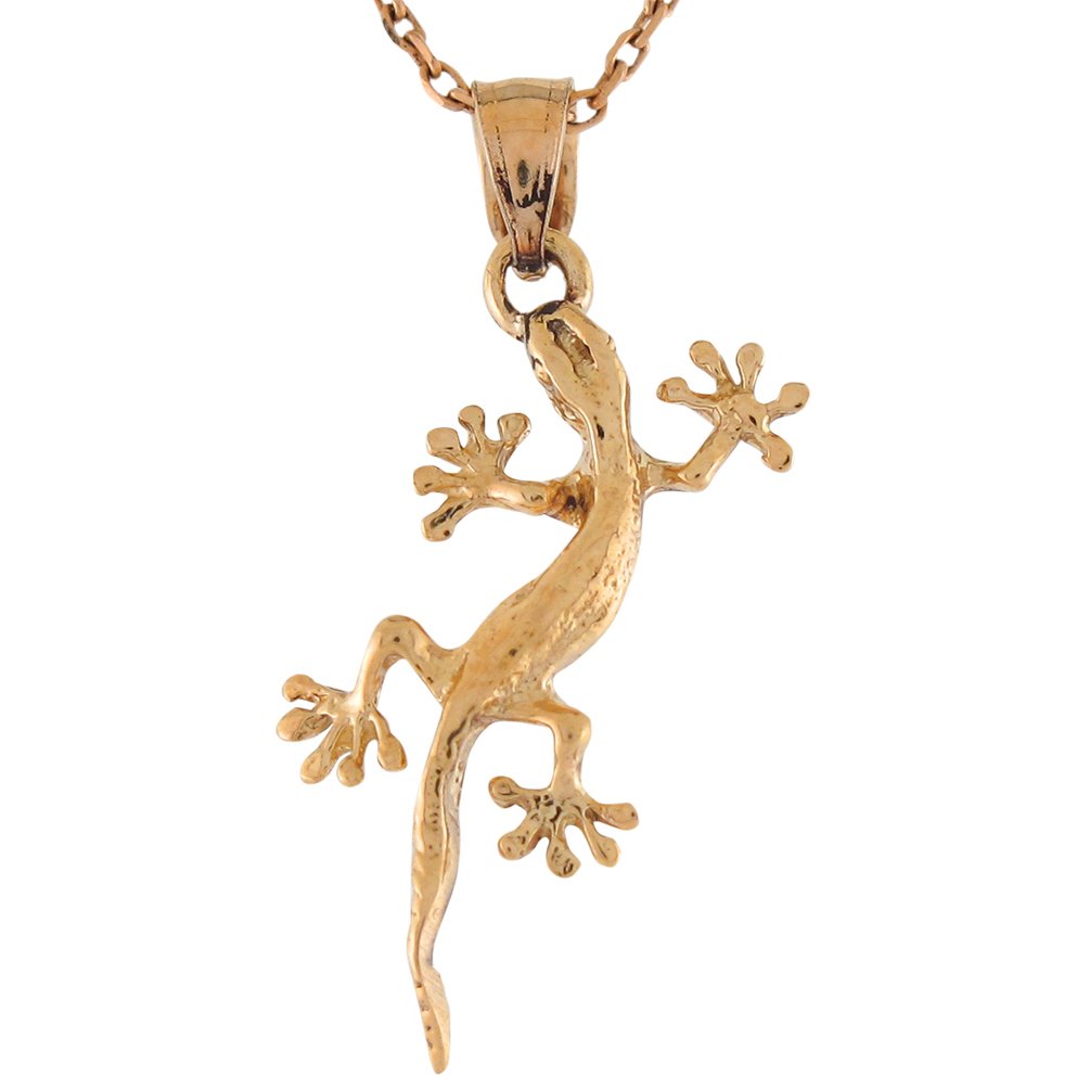 10K Yellow Gold Cute Gecko Lizard Reptile Animal Nature Charm Pendant Necklace - Perfect for Animal Lovers, Nature Enthusiasts & Unique Jewelry Gifts