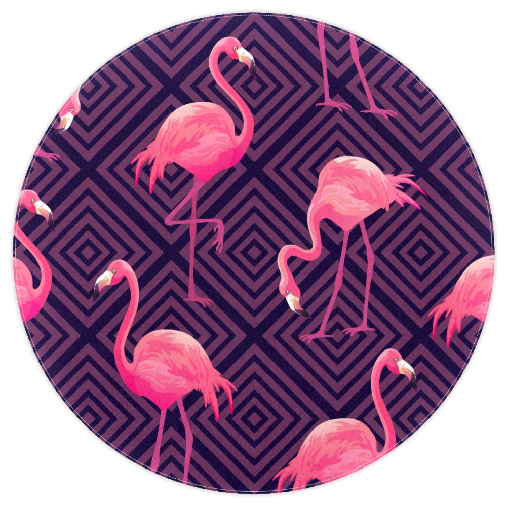 Spiral Pattern Flamingo Dragon Sword Shaggy Round Area Rug - Soft Floor Carpet for Living Room, Bedroom, Nursery Decor | Perfect for Bohemian Home Style & Kids Play Area