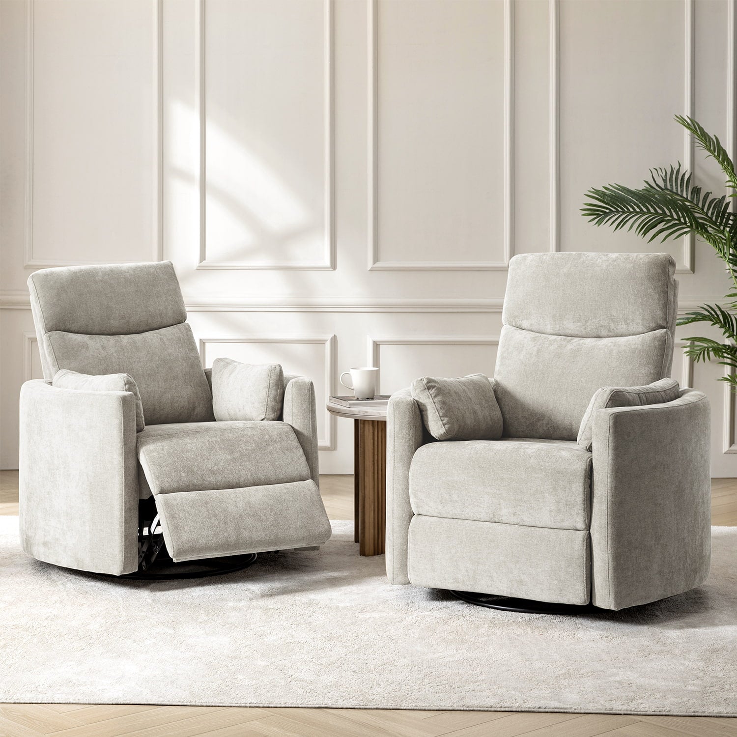 Monica Swivel Rocker Power Recliner Chair with Adjustable Headrest & Lumbar Support - Optional Removable Pillows - Perfect for Living Room, Home Theater & Relaxation
