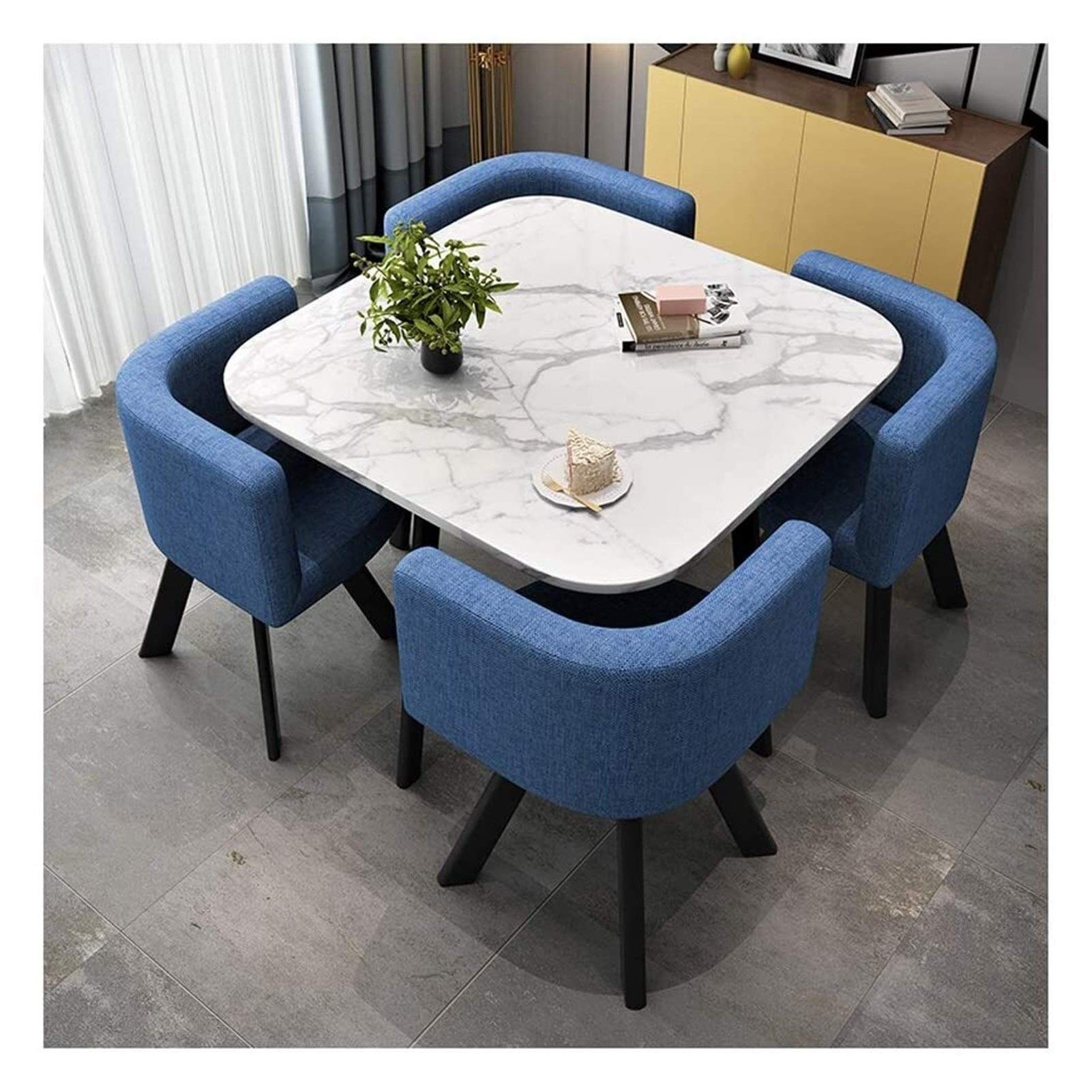 Modern Marble Dining Table Set with 4 Chairs - Elegant Kitchen & Dining Room Furniture, Coffee Table & Chair Combo for Living Room, Balcony, or Office - Perfect for Family Gatherings & Entertaining Guests
