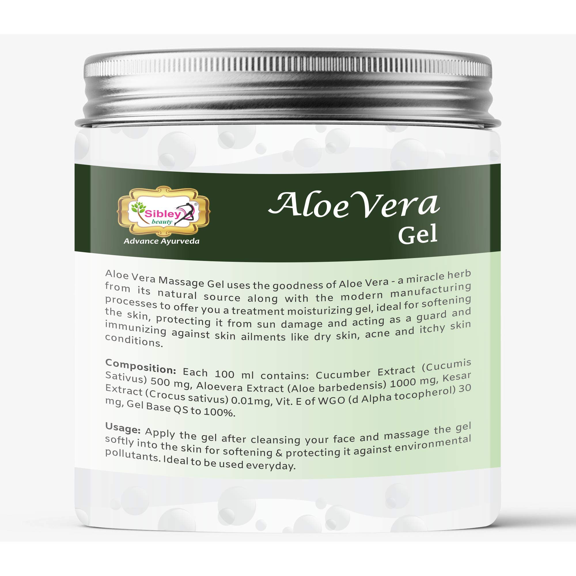 Sibley Pure Aloe Vera Gel for Face & Hair - 200gm Pack | Natural Moisturizer for Dry Skin & Hair Care | Paraben & Sulfate Free | Perfect for Sunburn Relief, After-Sun Care & Scalp Hydration