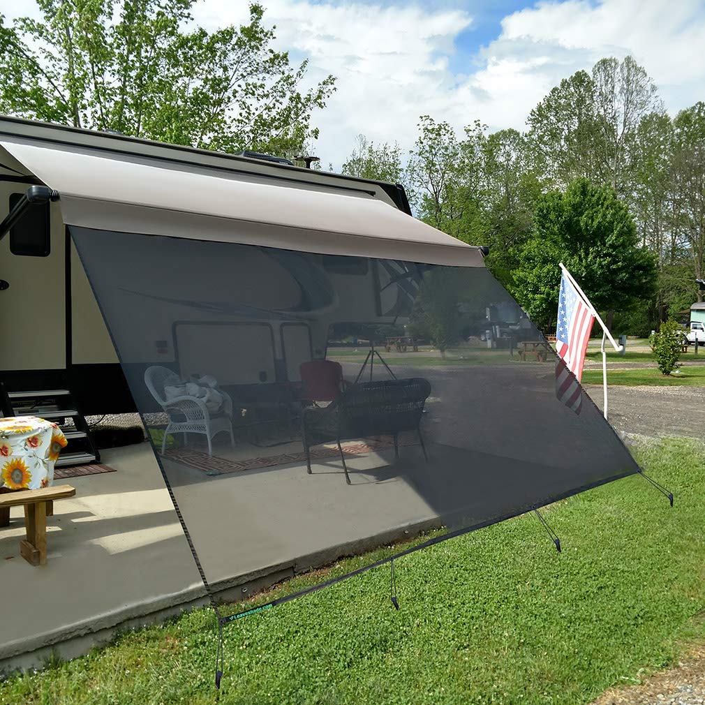 Leaveshade RV Awning Sun Shade Screen 10' X 13' 3'' - UV Protection Mesh Sunshade for 14' Awning, Blocks Glare & Heat - Perfect for Motorhome, Camping Trailer, Outdoor Travel - Durable Black Mesh with 3-Year Warranty
