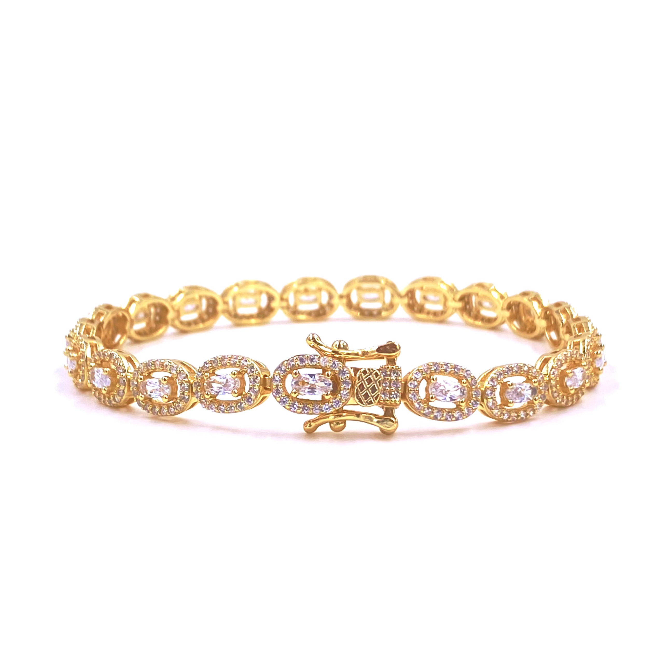 Ashley Gold Sterling Silver Gold Plated Round & Baguette CZ Tennis Bracelet for Women - Elegant Jewelry Gift for Anniversary, Wedding & Special Occasions