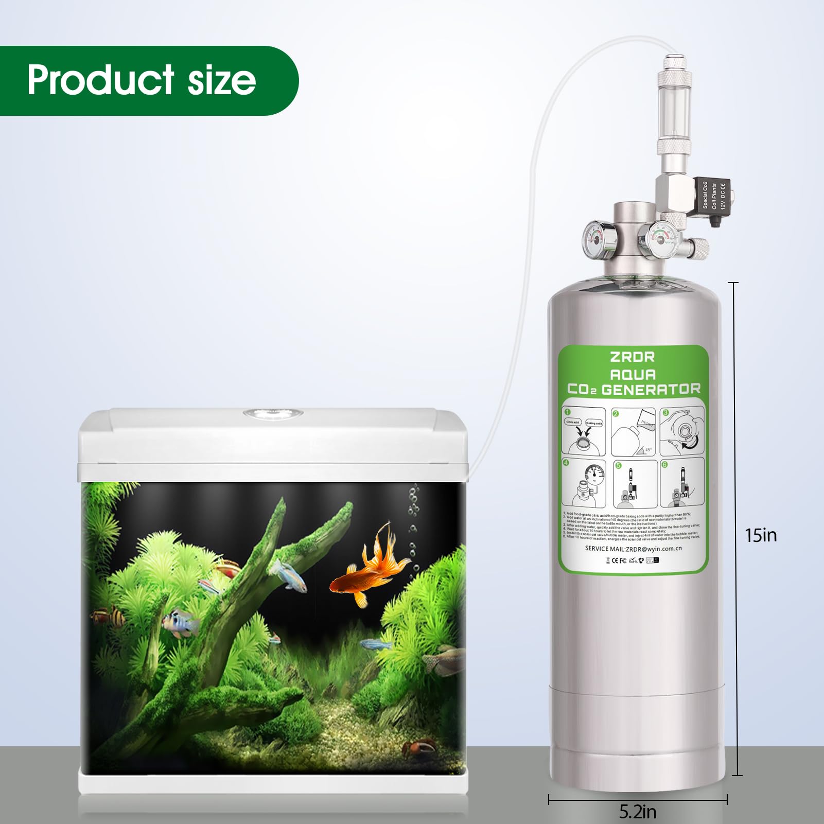 ZRDR 4L CO2 Generator System with Dual Gauge Display - DIY CO2 Kit for Planted Aquarium, Automatic Pressure Relief Valve & Bubble Counter - Stable CO2 Output for Hydroponics, Indoor Gardening & Aquatic Plants