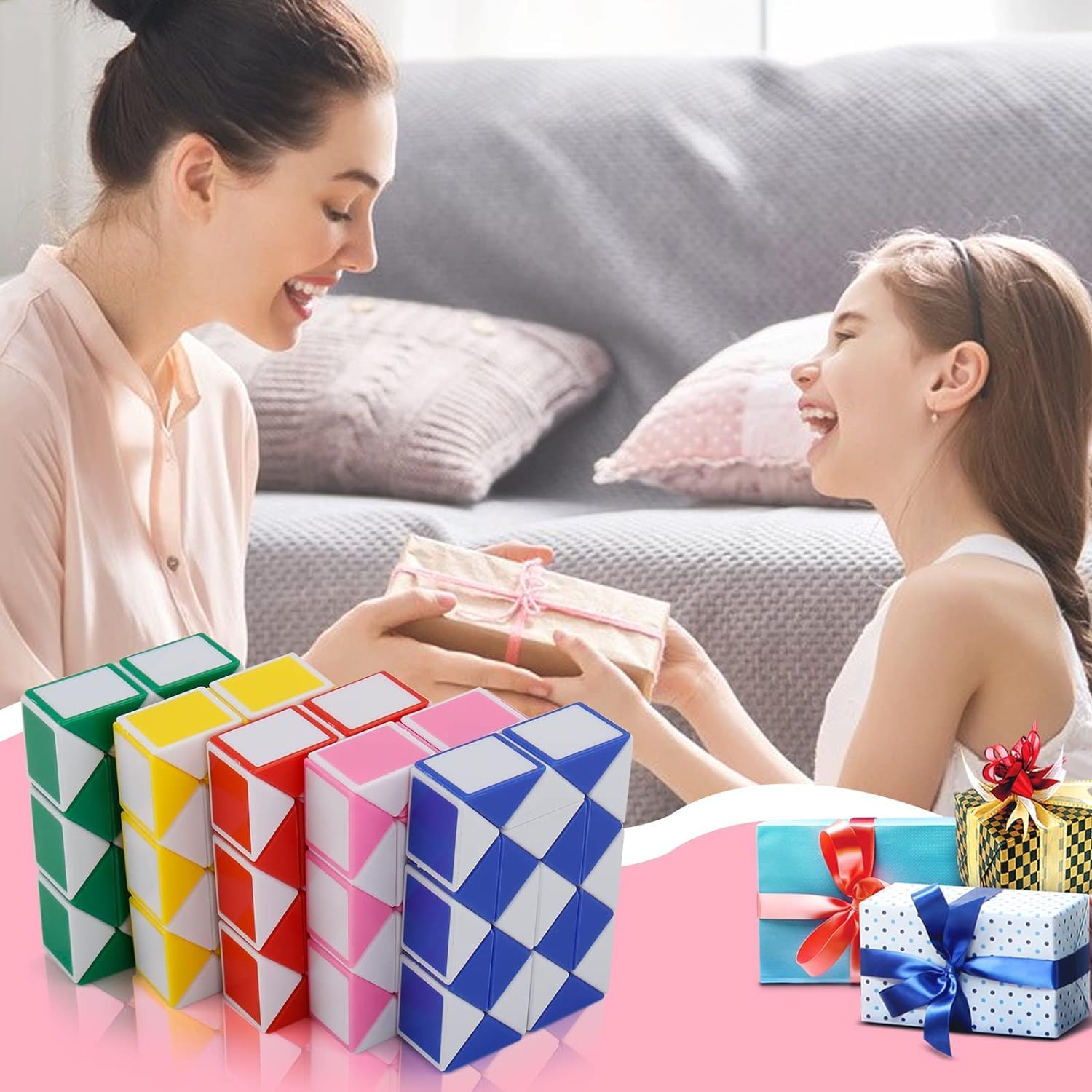 VIBGYOR Snake Puzzle Cube - 3 Pack Speed Cube Set with Magic Ruler, Twisty Puzzle Brain Teaser Toys for Kids & Adults - Perfect for Stress Relief, STEM Learning & Family Game Night