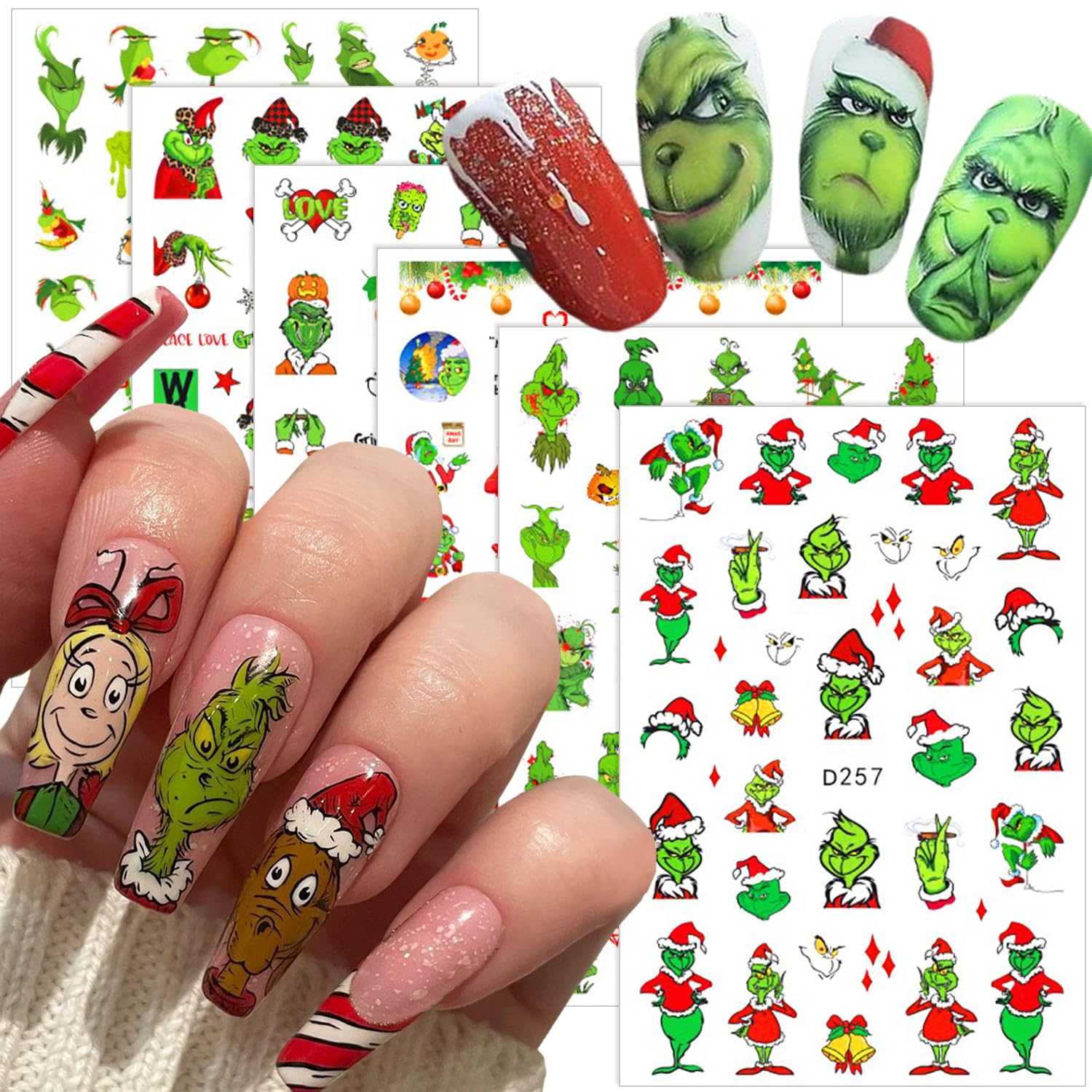 6 Sheets Christmas Nail Art Stickers - 3D Self-Adhesive Snowflake & Cute Cartoon Nail Decals for Women | Winter Holiday Manicure Supplies & Decorations | Perfect for Xmas Parties, Gift Giving & Festive Nail Designs