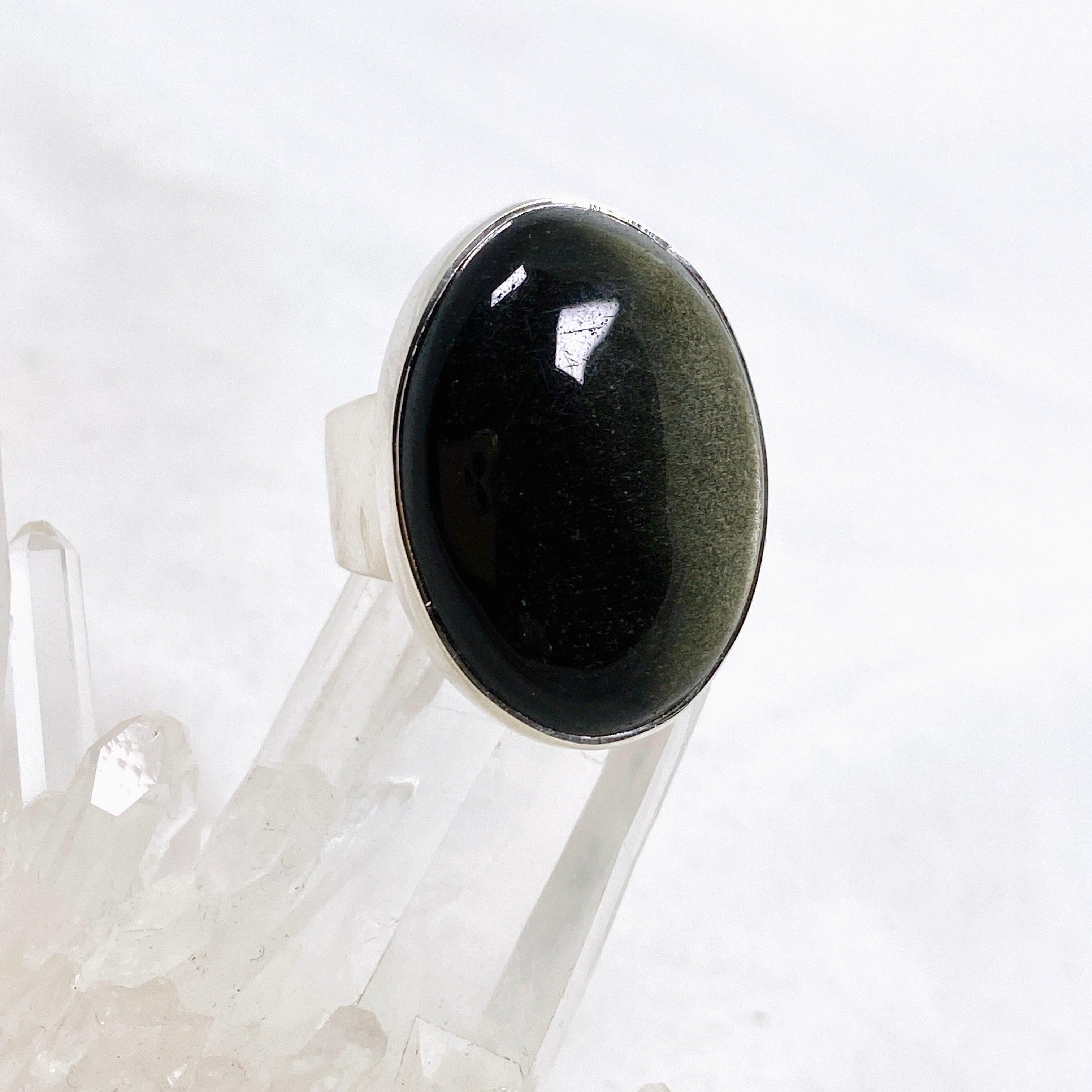 Goldsheen Obsidian Oval Cabochon Ring - Size 9 - KRGJ3342 - Elegant Gemstone Jewelry for Women, Perfect for Everyday Wear & Special Occasions