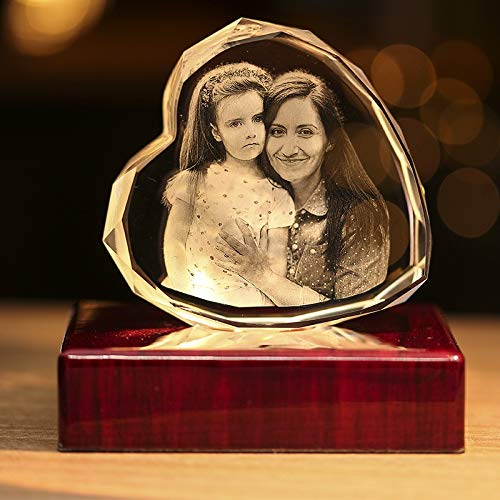 Personalized 3D Holographic Photo Engraved Heart Keepsake - Custom Memorial, Wedding & Birthday Gift with Free LED Light (Small/Medium/Large) - Perfect for Anniversaries, Valentine's Day & Mother's Day Gifts