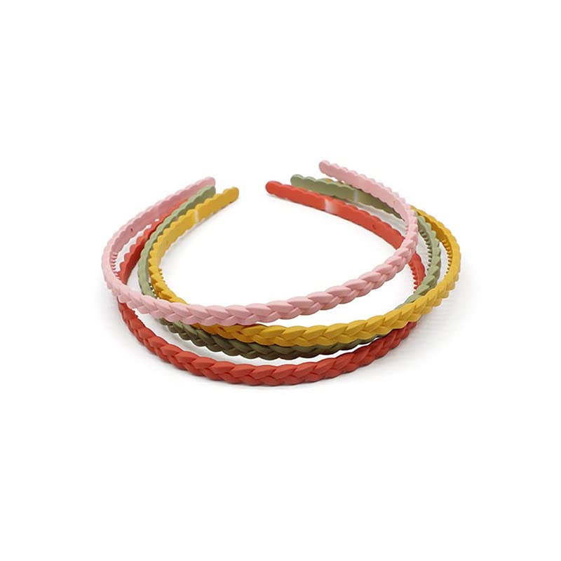 Women's Fashion Braided Plastic Twist Thin Headbands - 6pcs Set, Glitter Hairbands & Elastics for Thick or Fine Hair - Perfect for Workouts, Yoga, Office & Everyday Styling