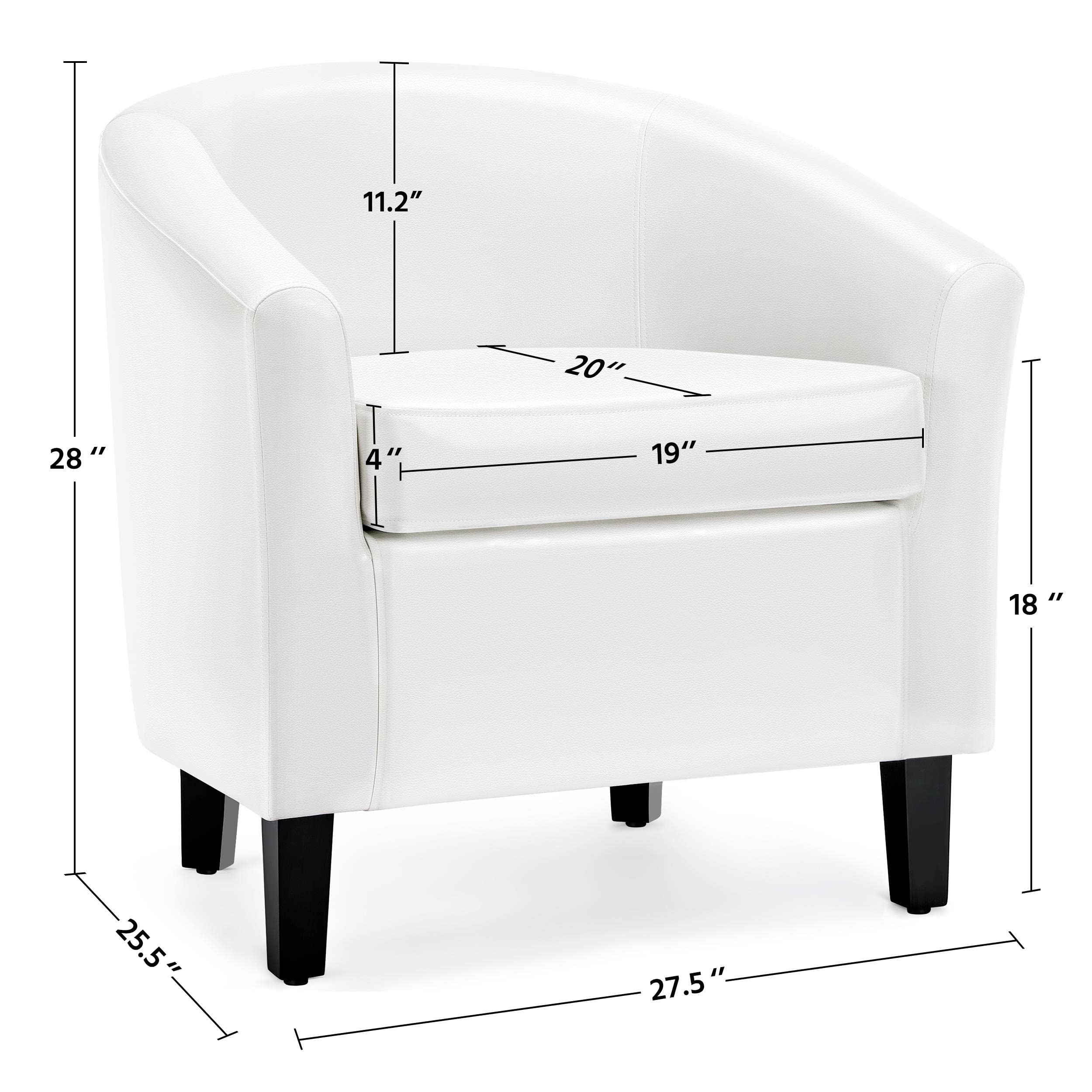 Yaheetech White Faux Leather Accent Chair - Modern Barrel Club Chair with Soft Padded Seat & Sturdy Legs for Living Room, Bedroom, Office - Perfect for Reading Nook, Home Theater Seating & Guest Reception Areas