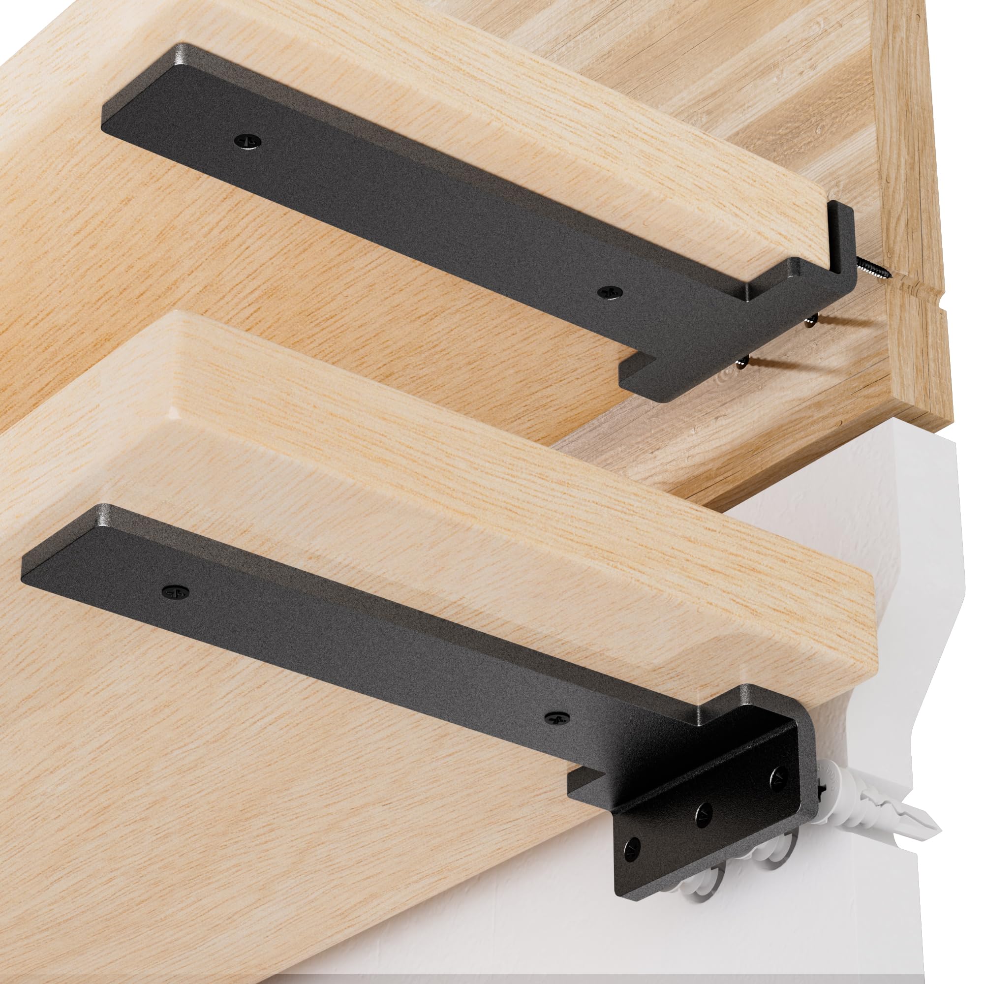 Hidden L Floating Shelf Brackets - 6 Inch, 6 Pack Heavy Duty Industrial Wall Mounted Rustic Black Shelf Brackets with Modern Iron Finish - Perfect for Home Office, Kitchen, Bathroom & Living Room Storage & Decor