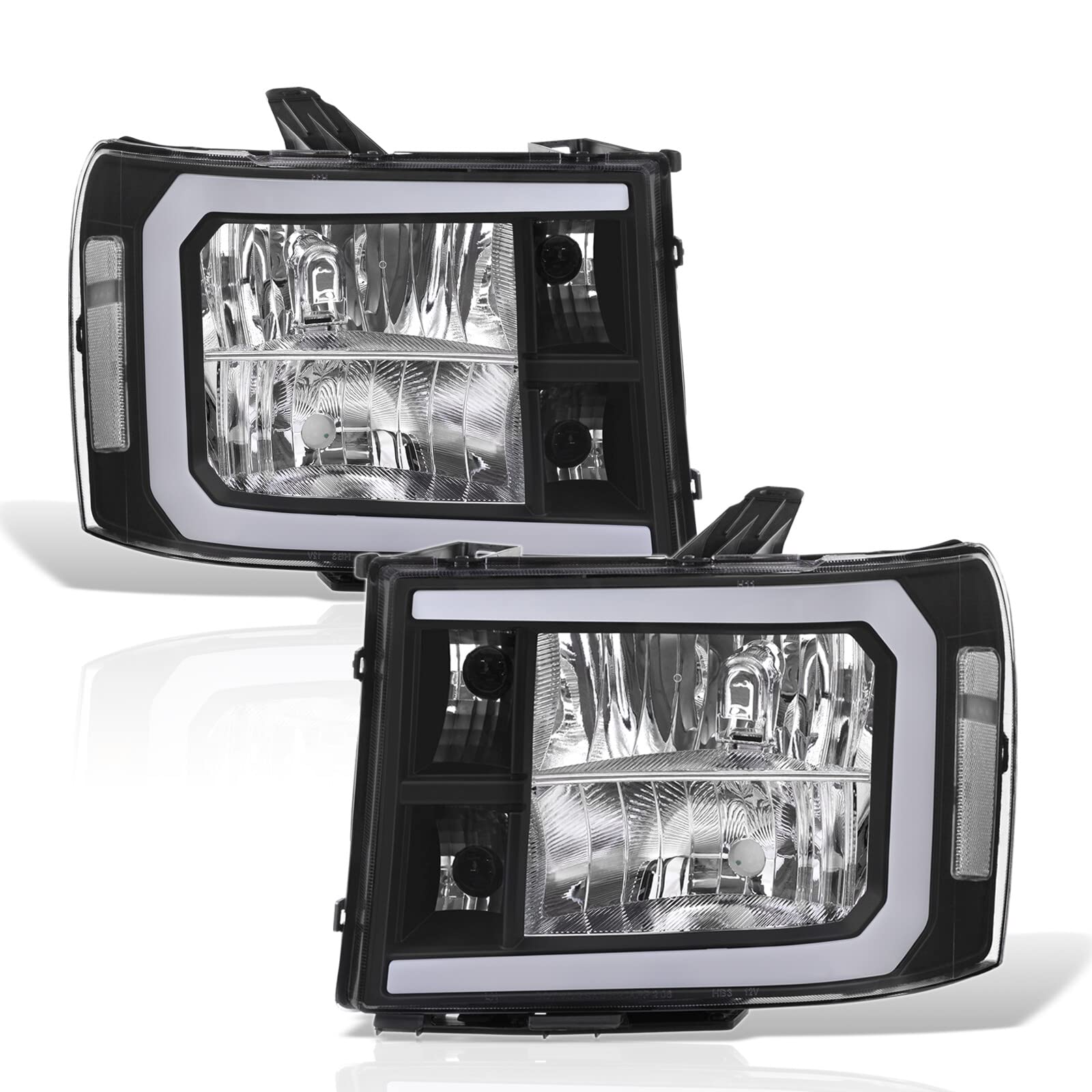 LED DRL Headlights for GMC Sierra 1500/2500HD/3500HD 2007-2014 - Black Housing, Clear Lens - Daytime Running Lights