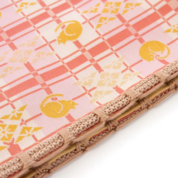Nishijin Woven Small Drawstring Bag - Cat & Pink Design - Handmade in Kyoto Japan - Traditional Japanese Craft Purse for Women - Perfect for Cosplay, Gifts, and Everyday Use