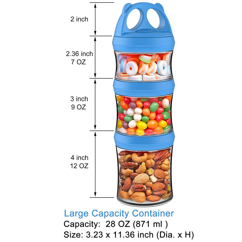 Besthouse 3-Piece Twist Lock Stackable Food Storage Containers - 28oz BPA-Free Snack Jars for Milk Powder, Protein Powder, Nuts & Travel Essentials (Blue) - Perfect for Kitchen Pantry, Camping & On-the-Go Snacking