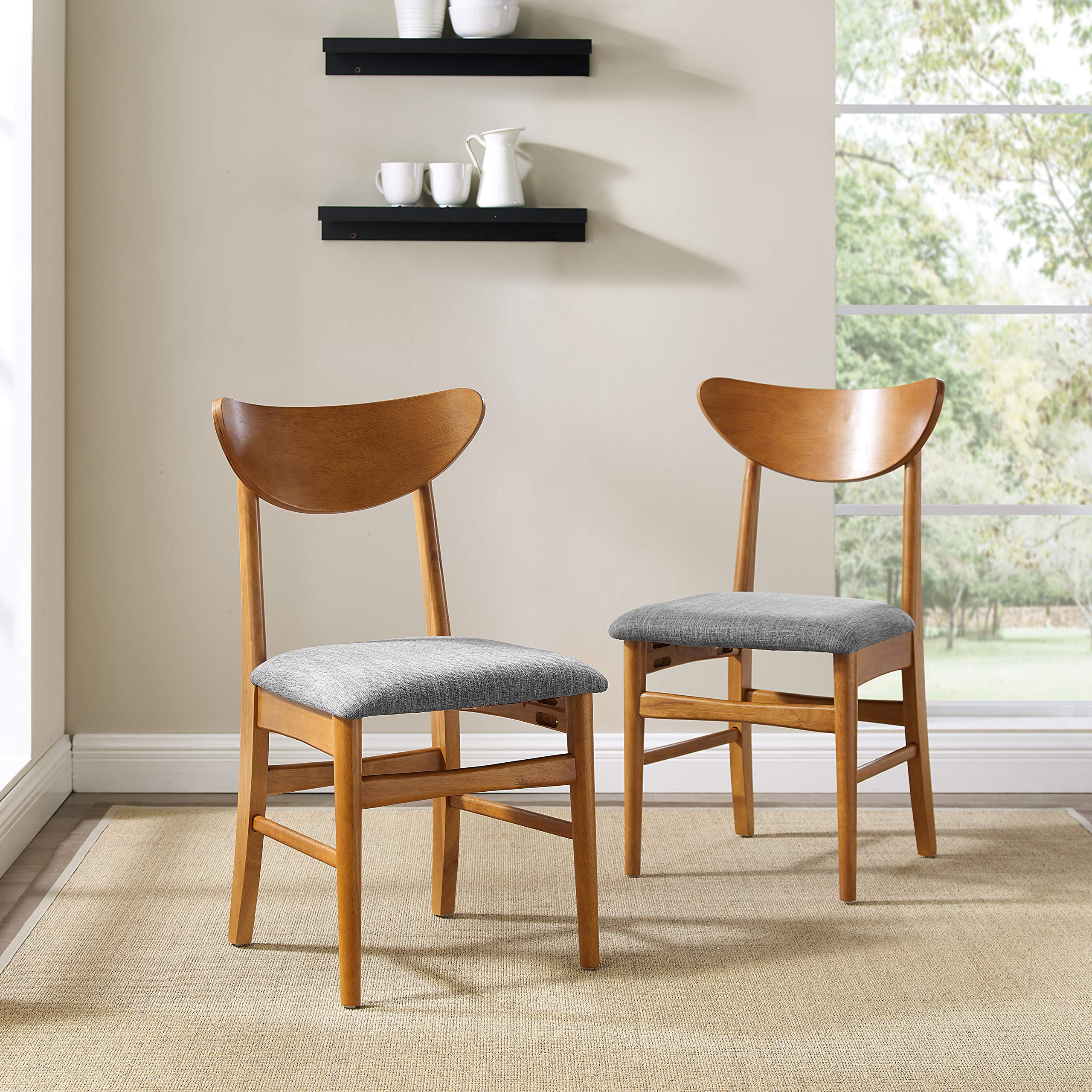 Crosley Furniture Landon Mid Century Modern Wood Dining Chairs with Upholstered Seat - Set of 2 in Acorn Finish - Perfect for Dining Room, Kitchen, and Home Office Decor