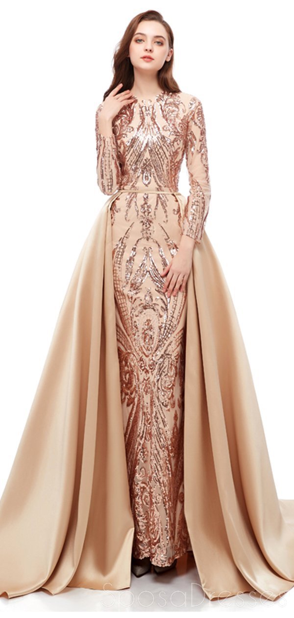 Sparkly Sequin Long Sleeve Detachable Prom Dress for Evening Party - Elegant Formal Gown for Homecoming, Ball, Quinceañera & Special Occasions