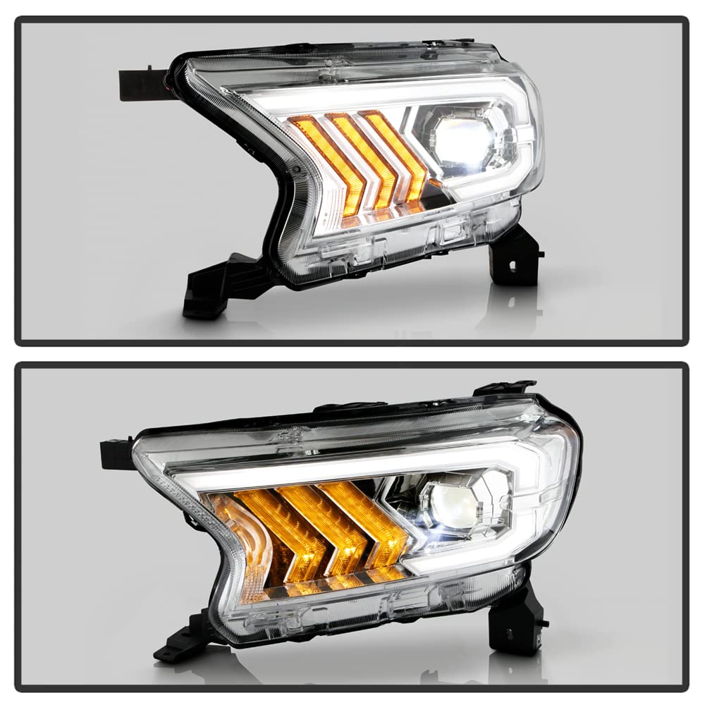 ACANII LED Projector Headlights for 2019-2022 Ford Ranger XL XLT - Chrome Sequential Turn Signal Tube - Full LED Headlamp Pair - Upgrade Your Truck's Style & Night Visibility for Off-Roading & Daily Driving