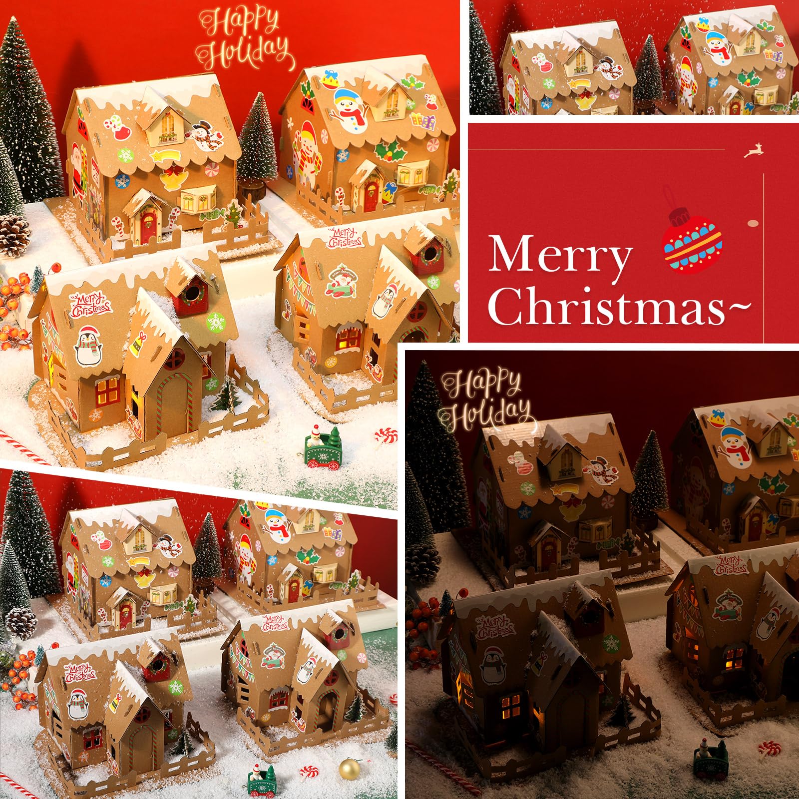 Hiboom 16-Piece Christmas Gingerbread House Craft Kit - DIY 3D Holiday Decorations for Kids, Boys & Girls - Perfect for Xmas Party Games, Classroom Activities & Family Crafting Fun