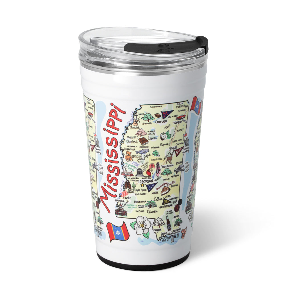 24oz Mississippi Party Cup - Insulated Plastic Beer Pints for Outdoor BBQs, Tailgating & College Parties (Set of 6)