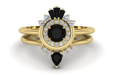 Natural Black Onyx Engagement Ring Set | 14K Rose Gold Vermeil Wedding Band with Moissanite Halo | Bridal Jewelry for Women | Perfect for Proposals, Anniversaries & Special Occasions