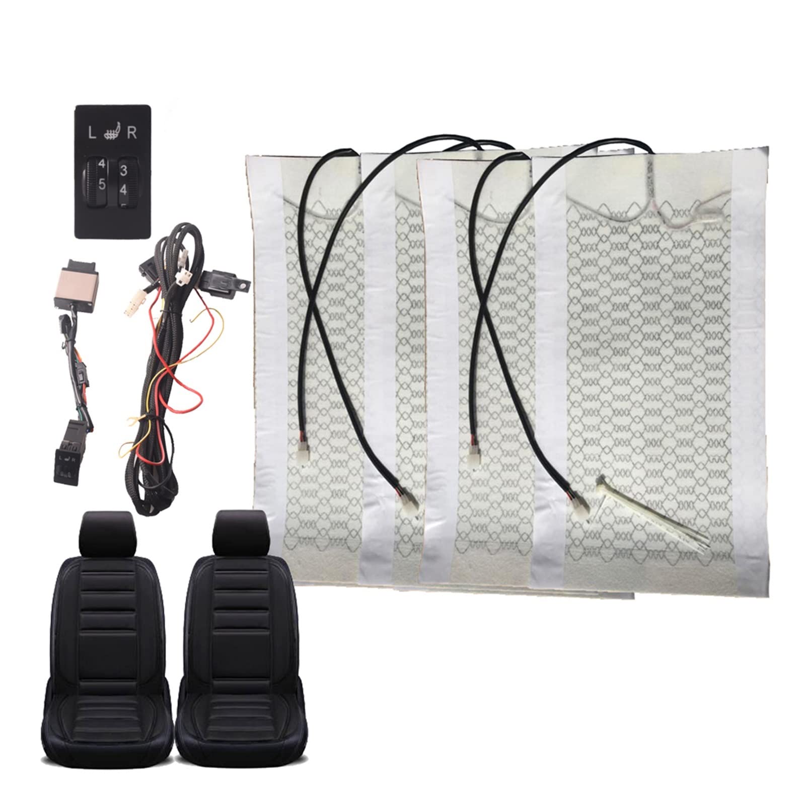 Universal 12V Carbon Fiber Heated Seat Covers - Dual Seat 4-Pad Heating System with 5-Level Adjustable Warmer for Cars, Trucks & SUVs - Perfect Winter Accessory for Parking & Cold Weather Commutes