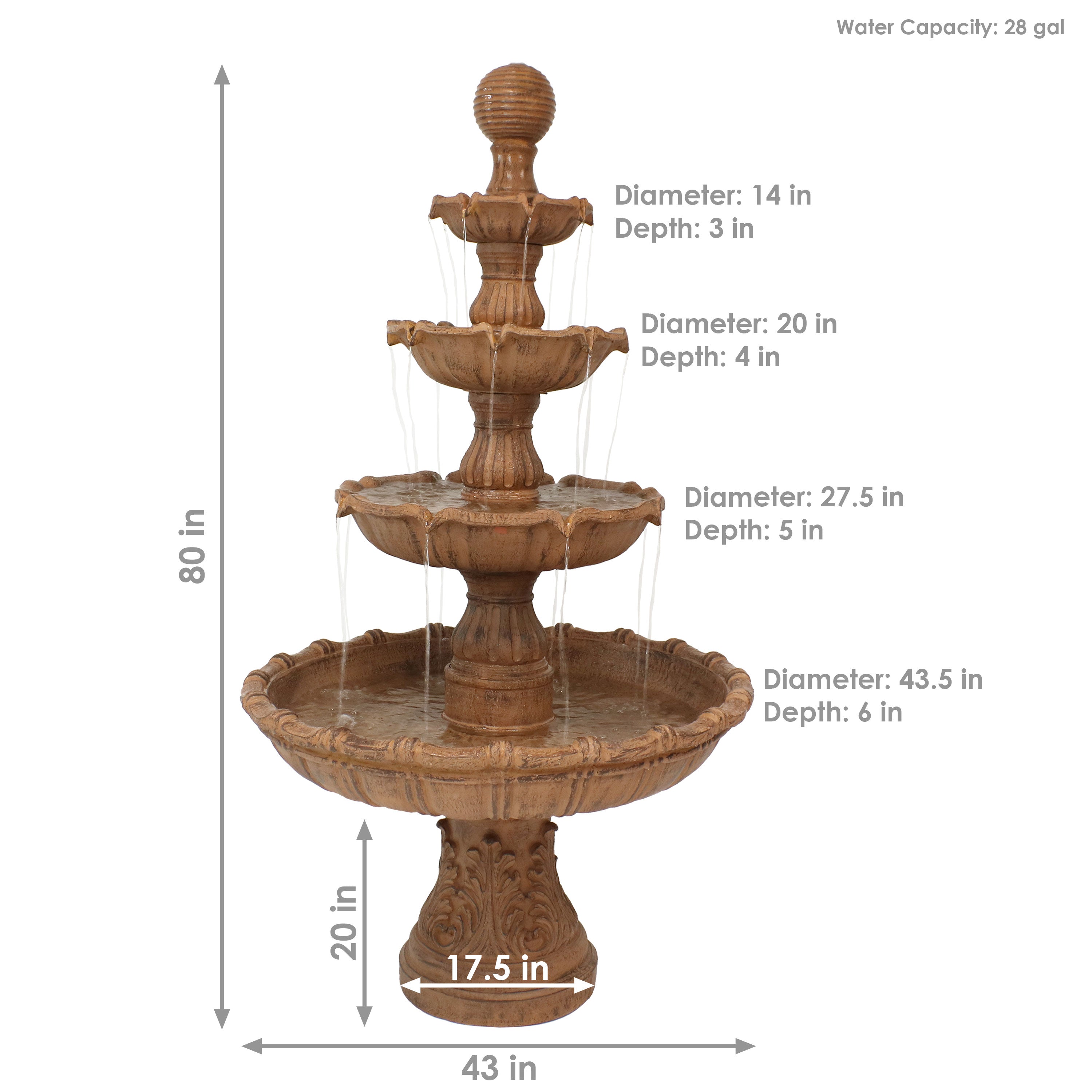 Large 3-Tier Ball Outdoor Water Fountain with LED Lights - 80