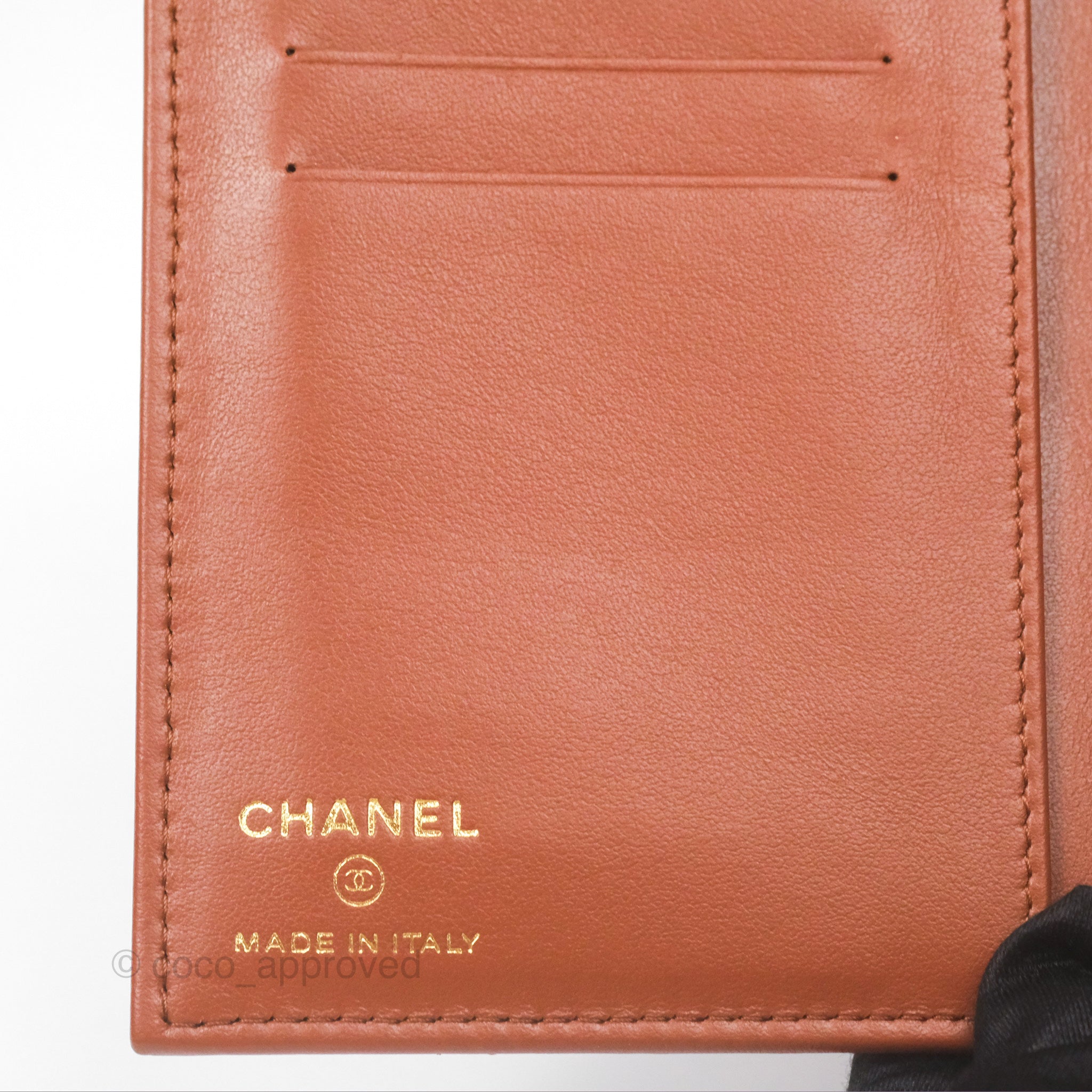 Chanel 19 Quilted Passport Holder in Tan Lambskin Leather with Gold Hardware - Luxury Travel Accessory for Women