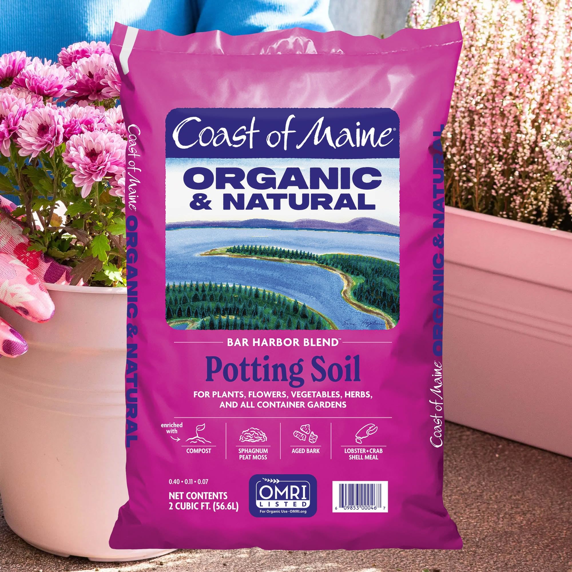 Organic & Natural Coast of Maine Bar Harbor Blend Potting Soil - 2 cu ft (Pack of 10) for Houseplants, Flowers, Vegetables & Herbs | Perfect for Indoor/Outdoor Container Gardening & Raised Beds