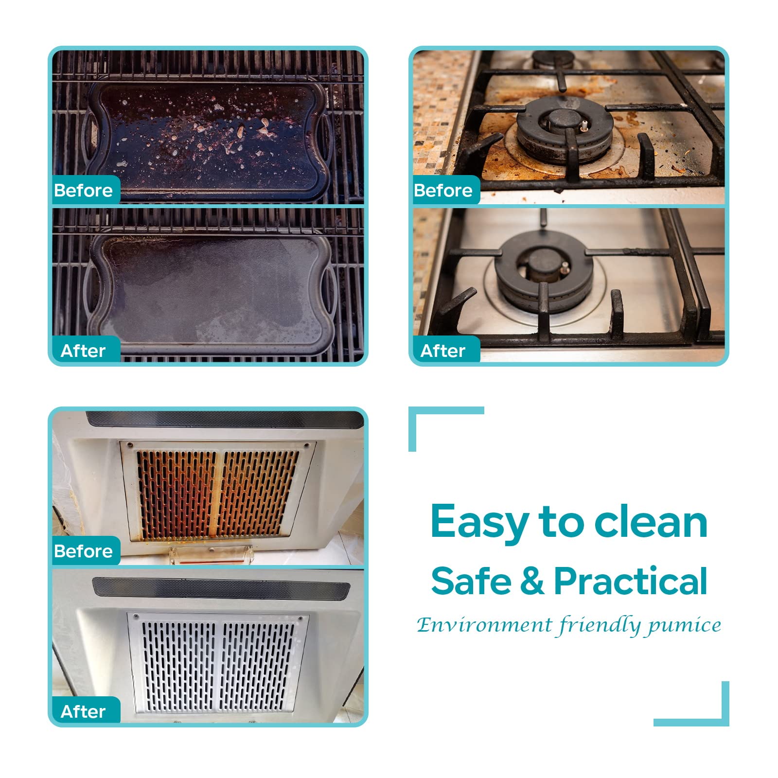 HaSteeL Grill Cleaning Brick Kit of 4 - Commercial Grade Pumice Stone for Removing Stains on Griddles, Flat Tops, Racks & Cast Iron - Reusable Grill Block Cleaner for BBQ, Sink & Kitchen Use